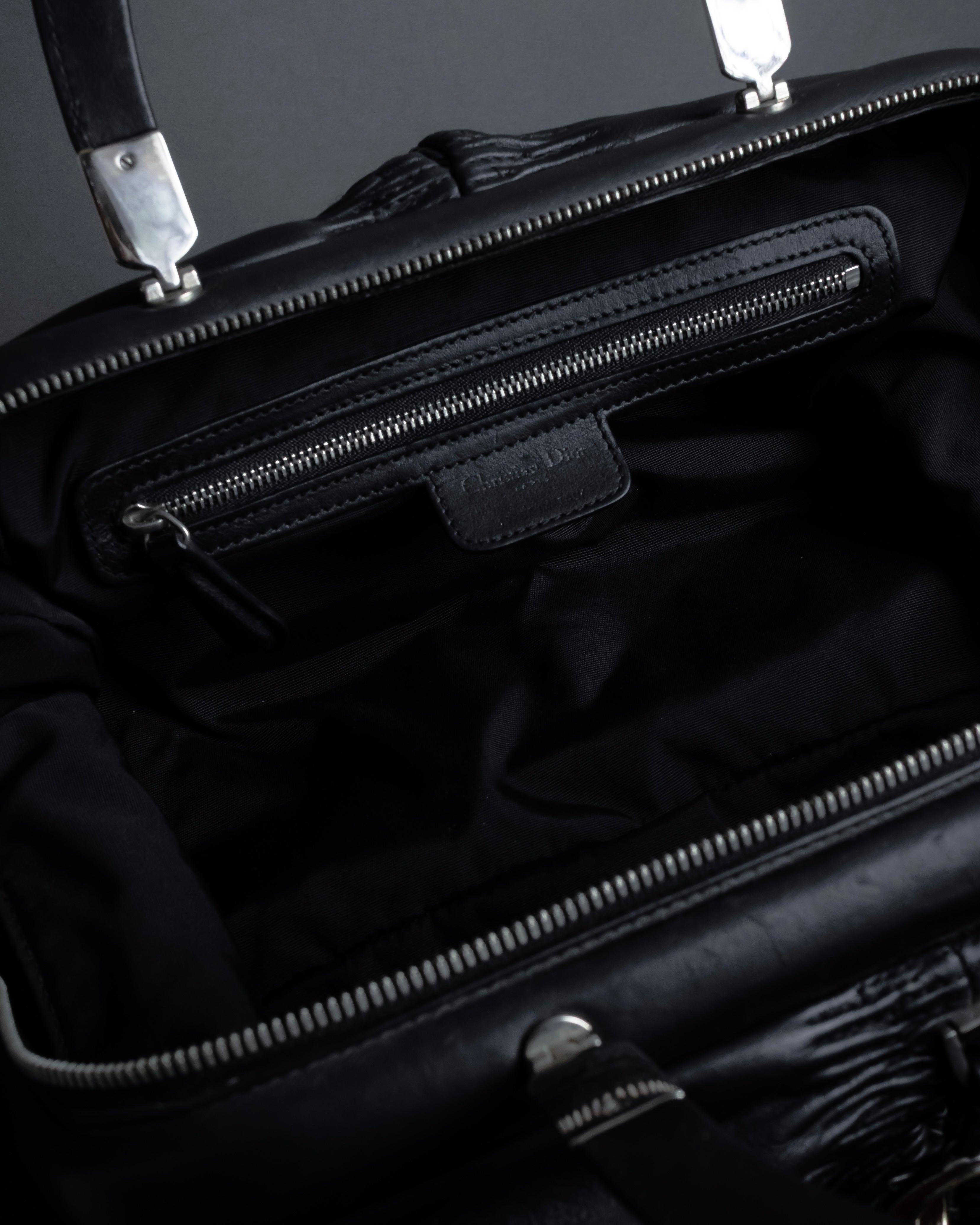 "Christian Dior" CD motif charm design gathered leather hand bag