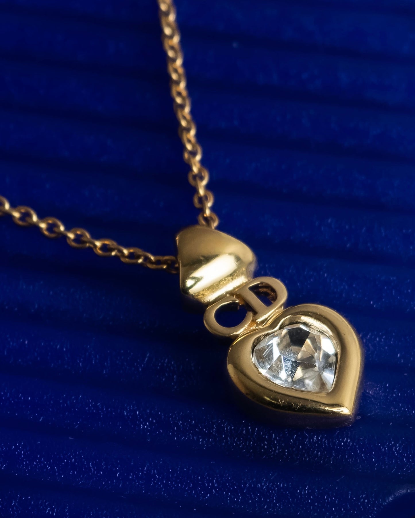 "Christian Dior" Heart motif zirconia gold pendant