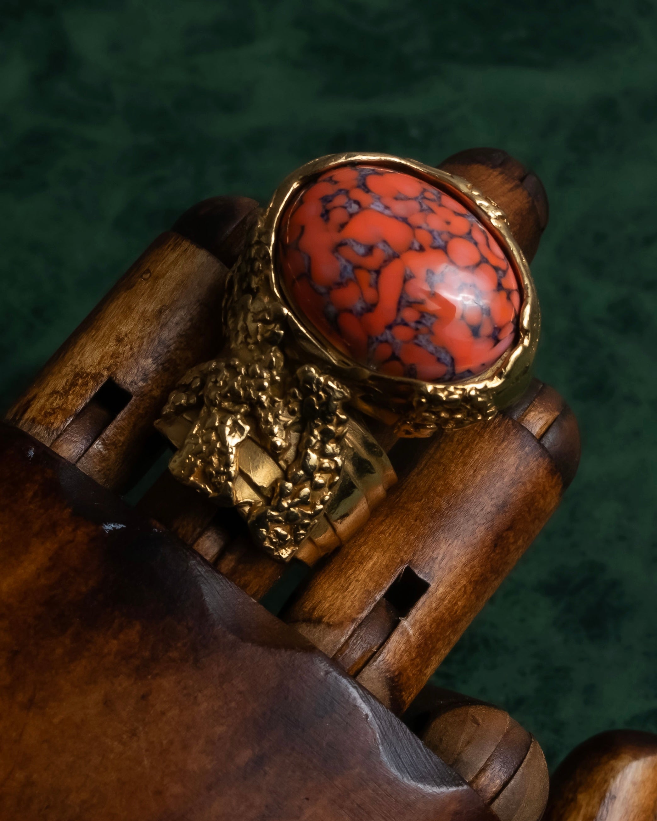 "YVES SAINT LAURENT" Treasure box style turquoise artillery ring