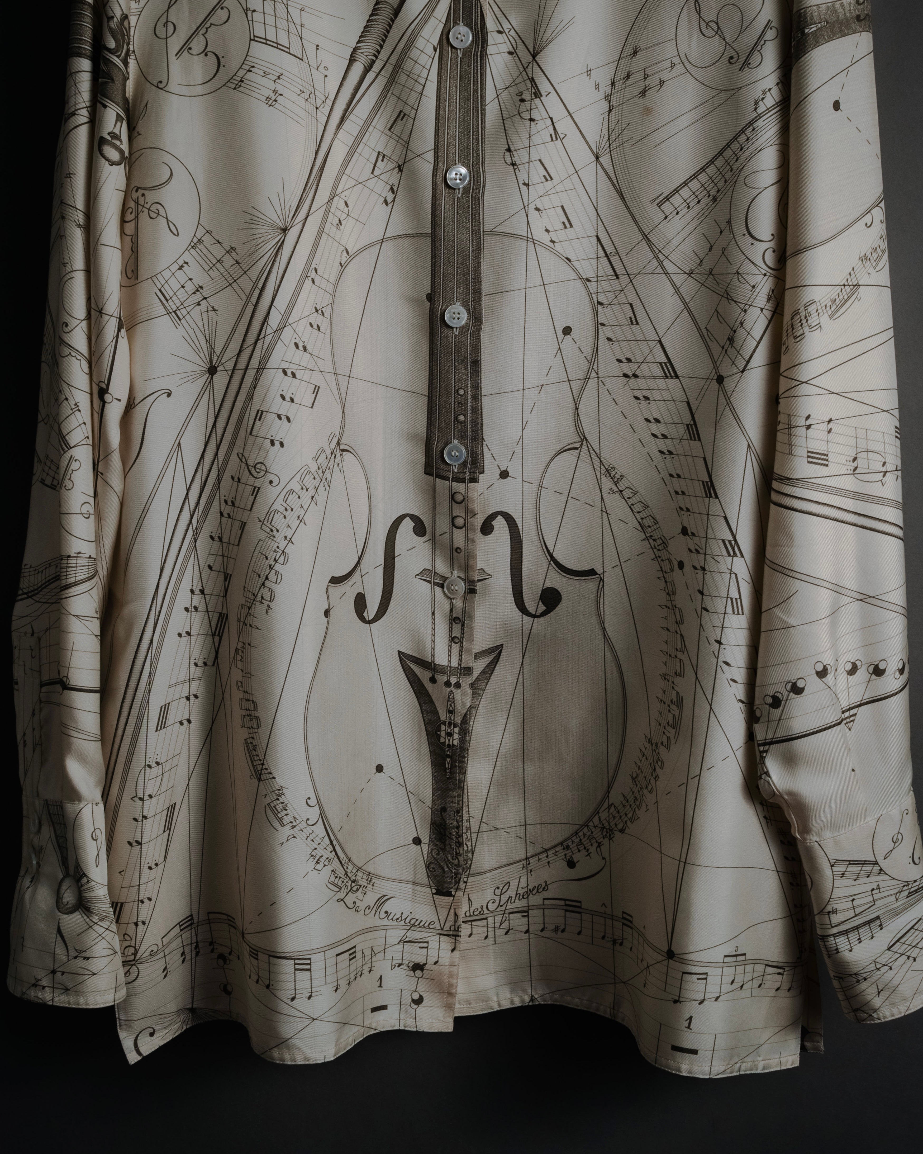 –SPECIAL– "HERMES" 90’s La musique des sphères silk twill printed shirt