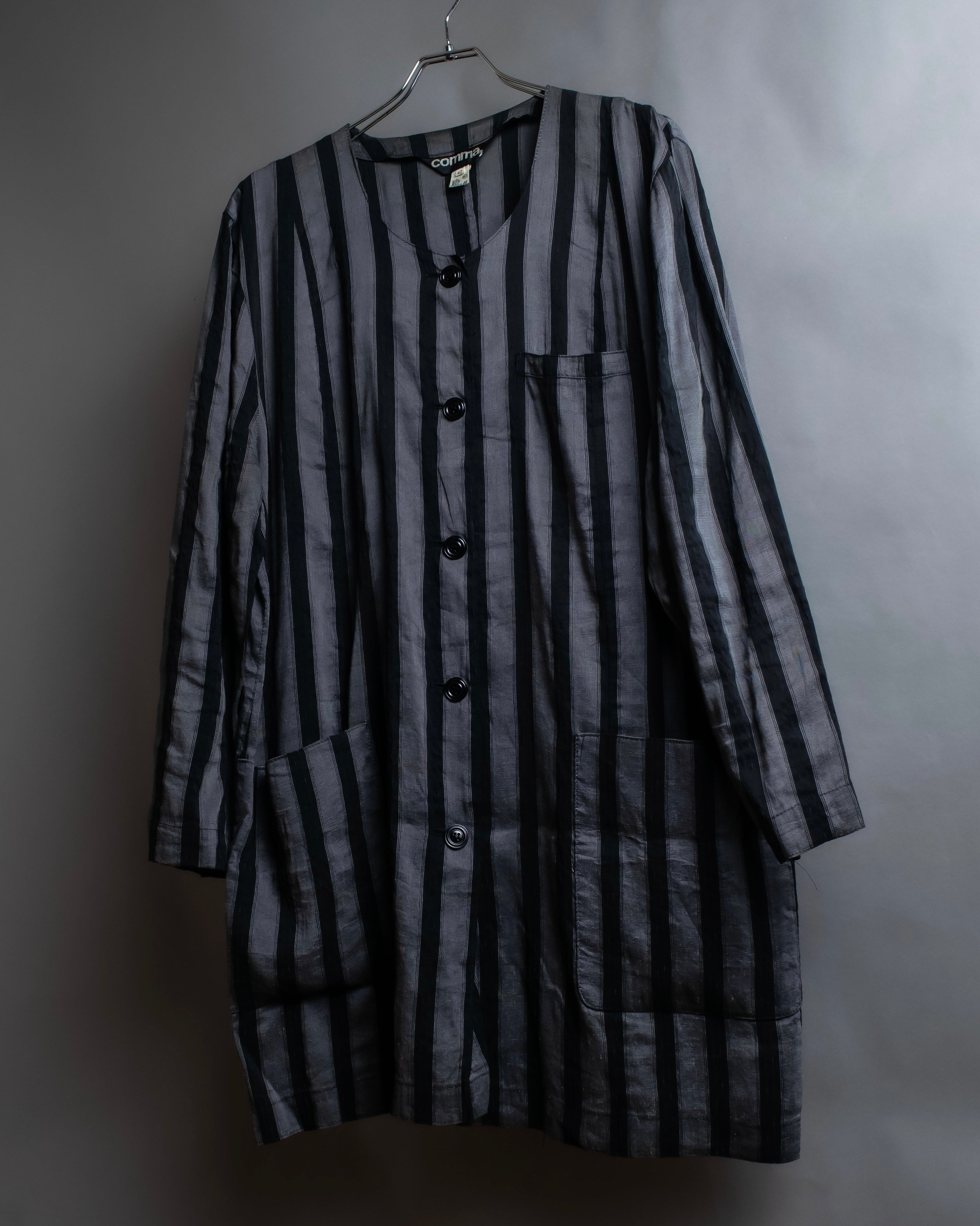 "Vintage thick-pitch stripe round neck jacket"