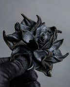 "Y's" Black leather flower motif design brooch