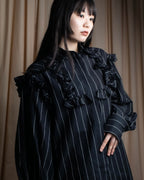 "MSGM" Frill design logo pinstripe pattern shirt