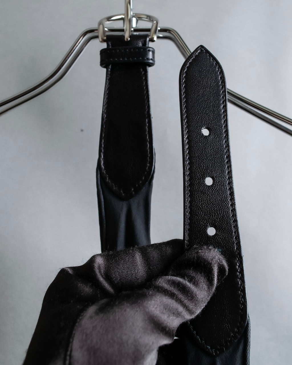 "HERMES" Silk cloth docking leather waist mark belt