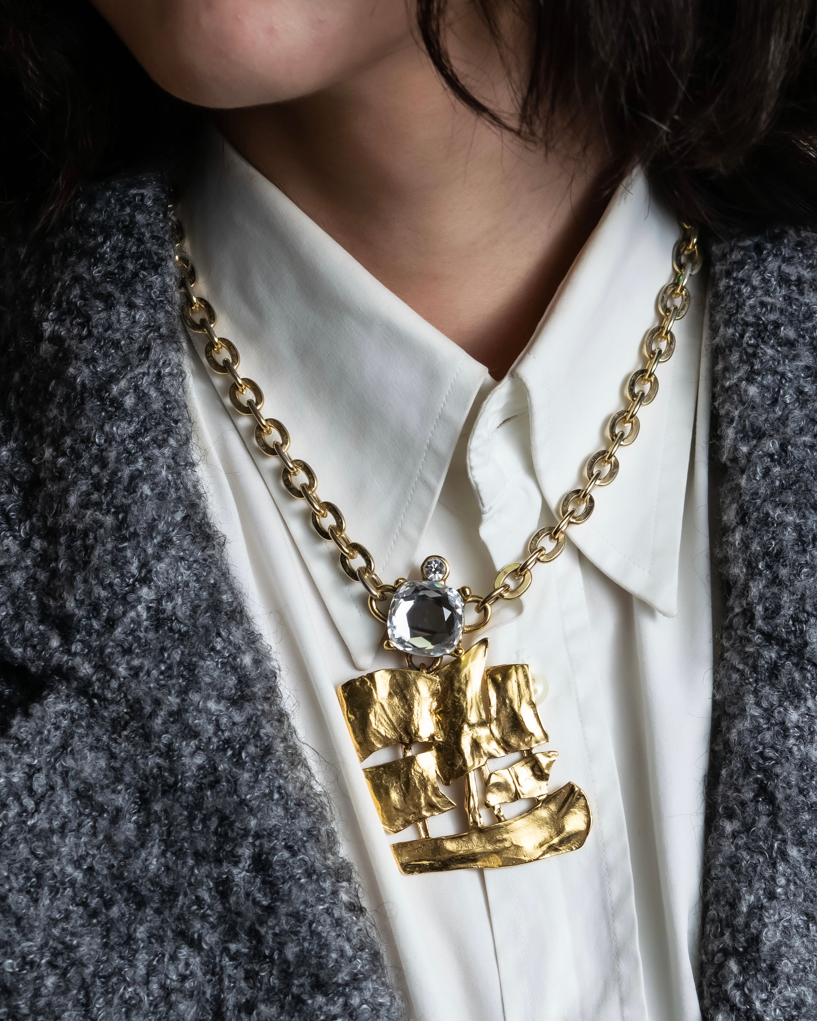 "YVES SAINT LAURENT" Crystal-embellished gold necklace