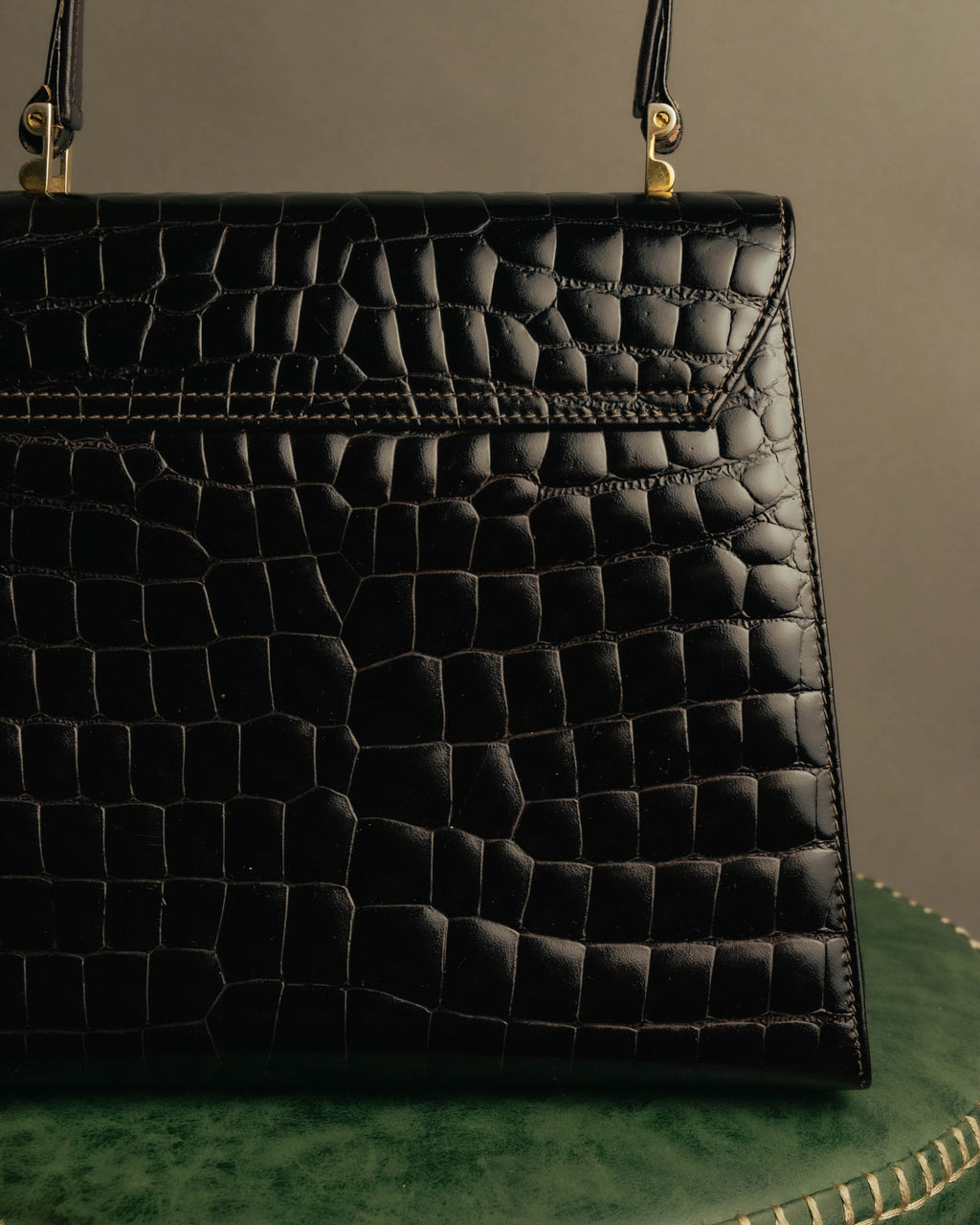 -SPECIAL- "TIFFANY & CO." 70's-80's Shiny crocodile top handle bag