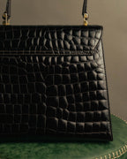 -SPECIAL- "TIFFANY & CO." 70's-80's Shiny crocodile top handle bag