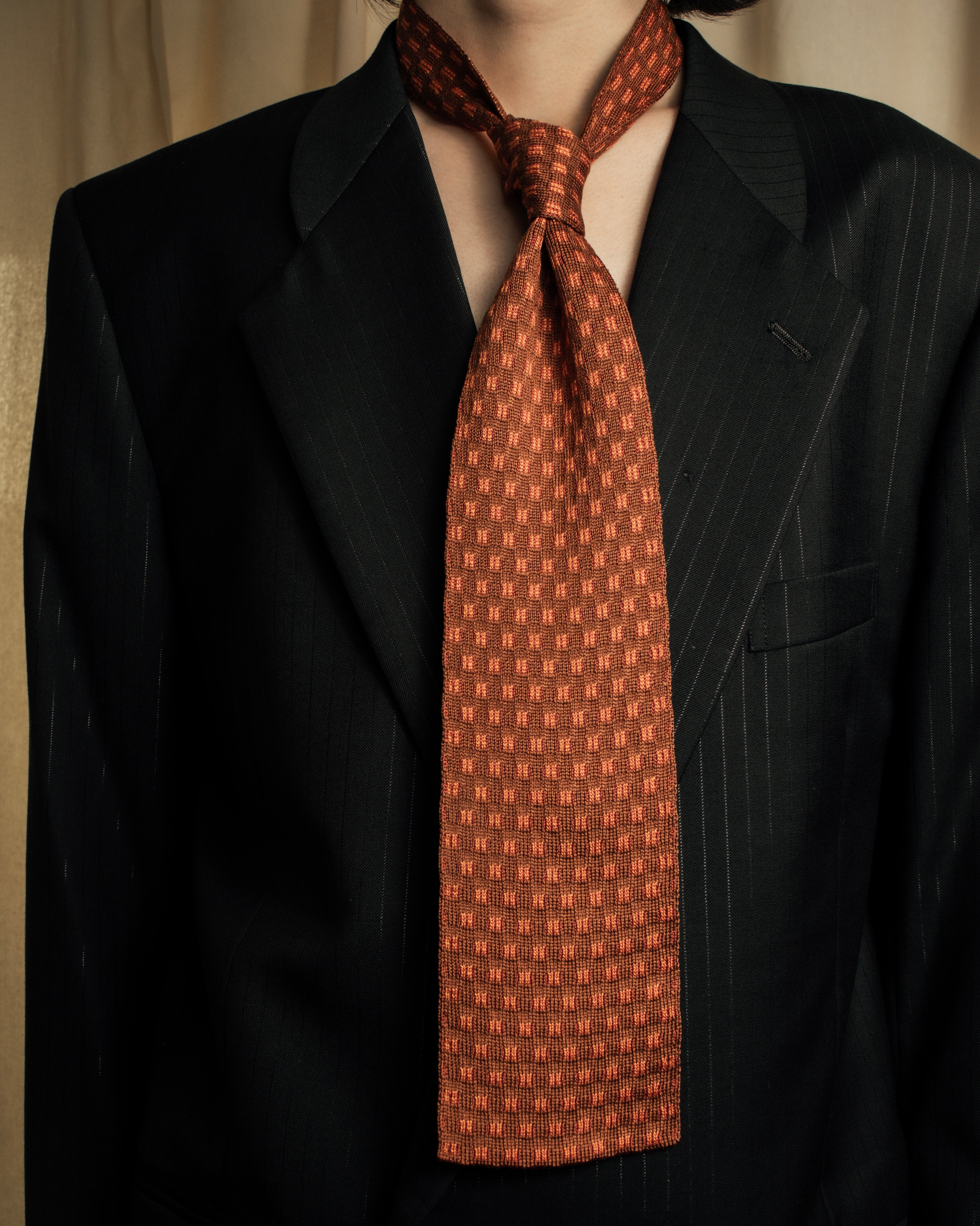 "HERMES" Mosaic dot knit silk neck tie