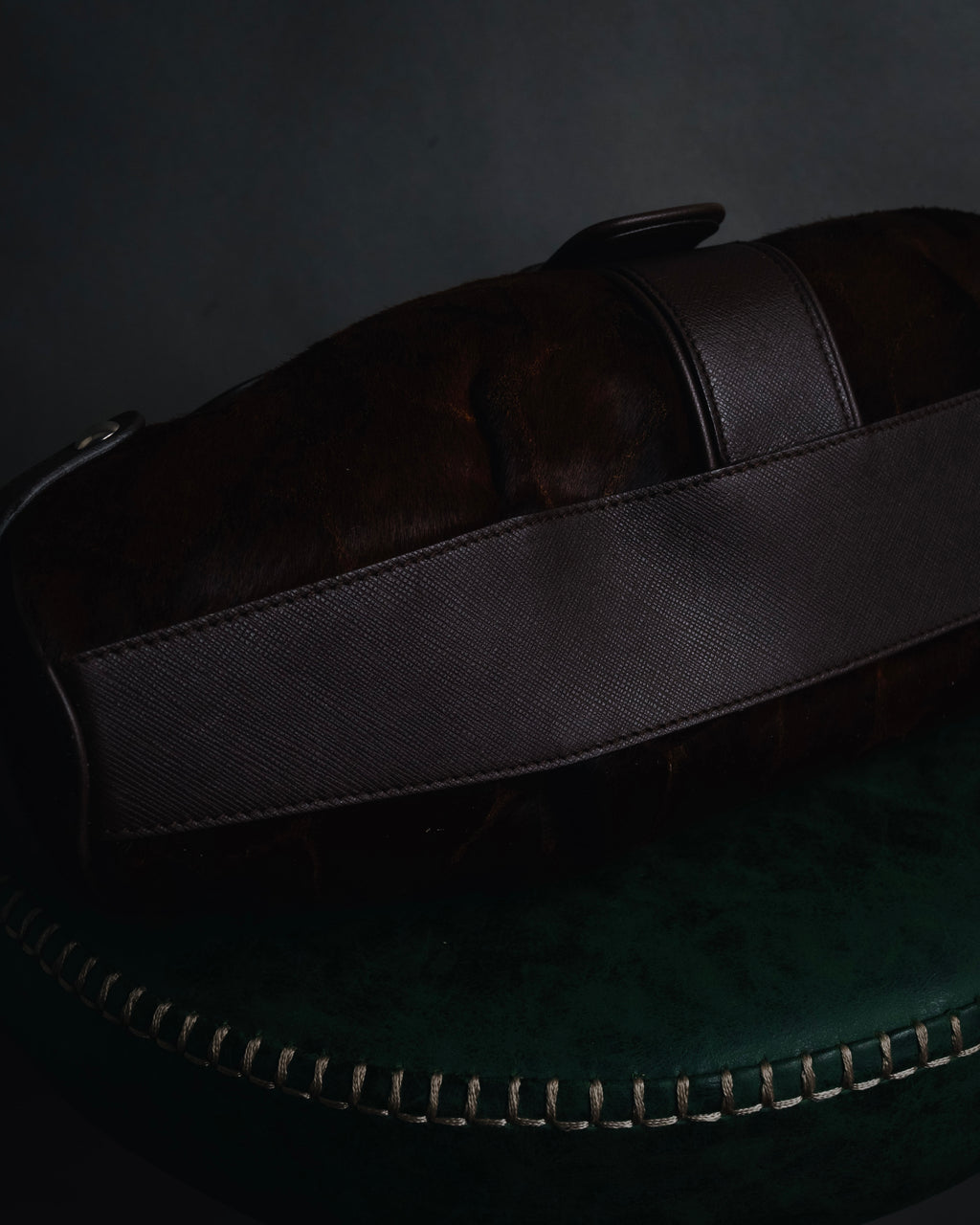 –SPECIAL– "Salvatore Ferragamo" 00’s calf hair gancini rattan accent handbag