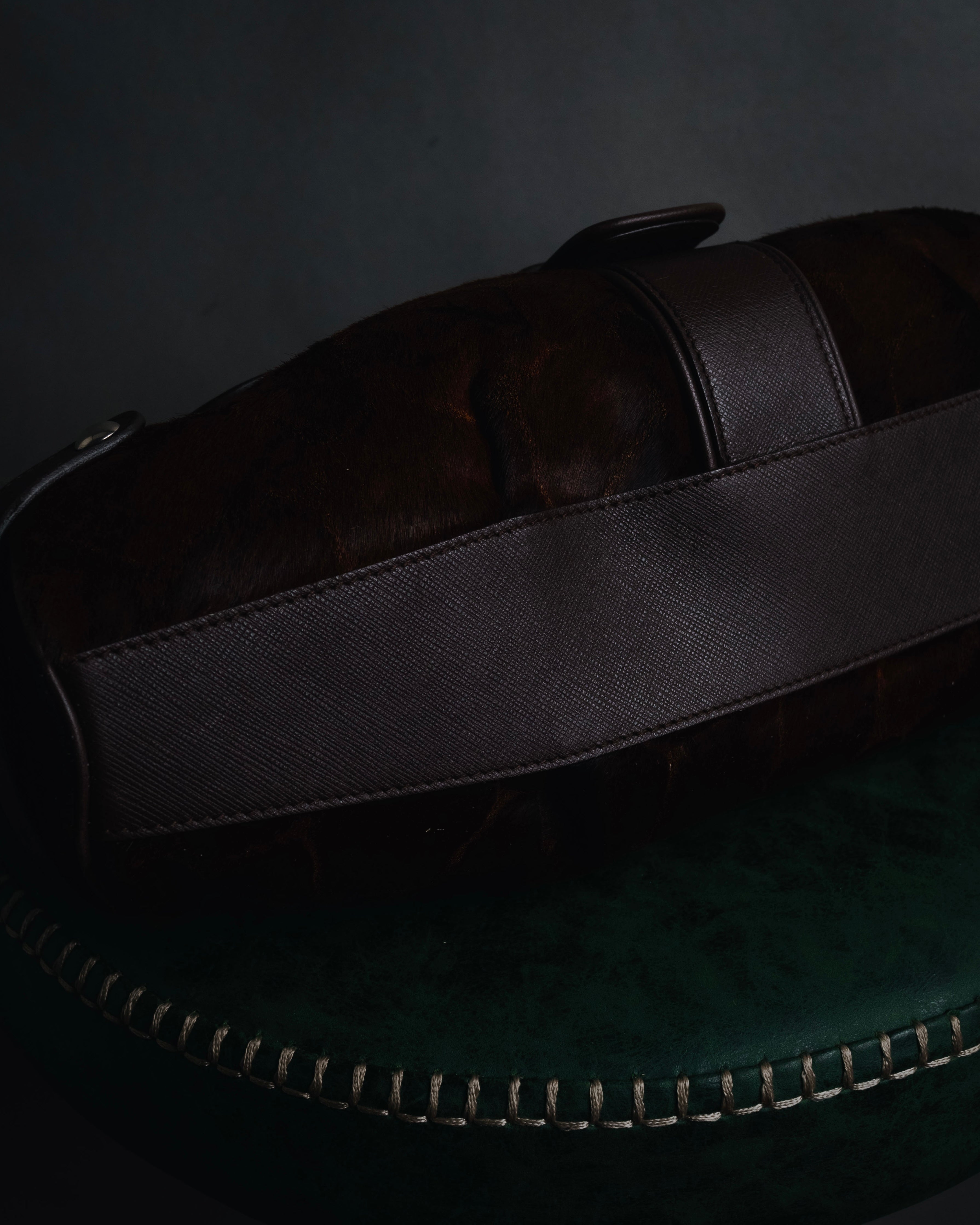 –SPECIAL– "Salvatore Ferragamo" 00’s calf hair gancini rattan accent handbag