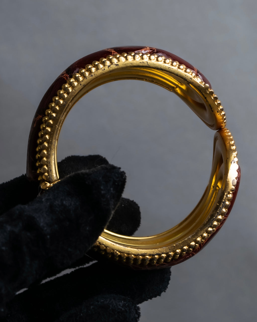 "LOEWE" Leather combination half moon gold bangle