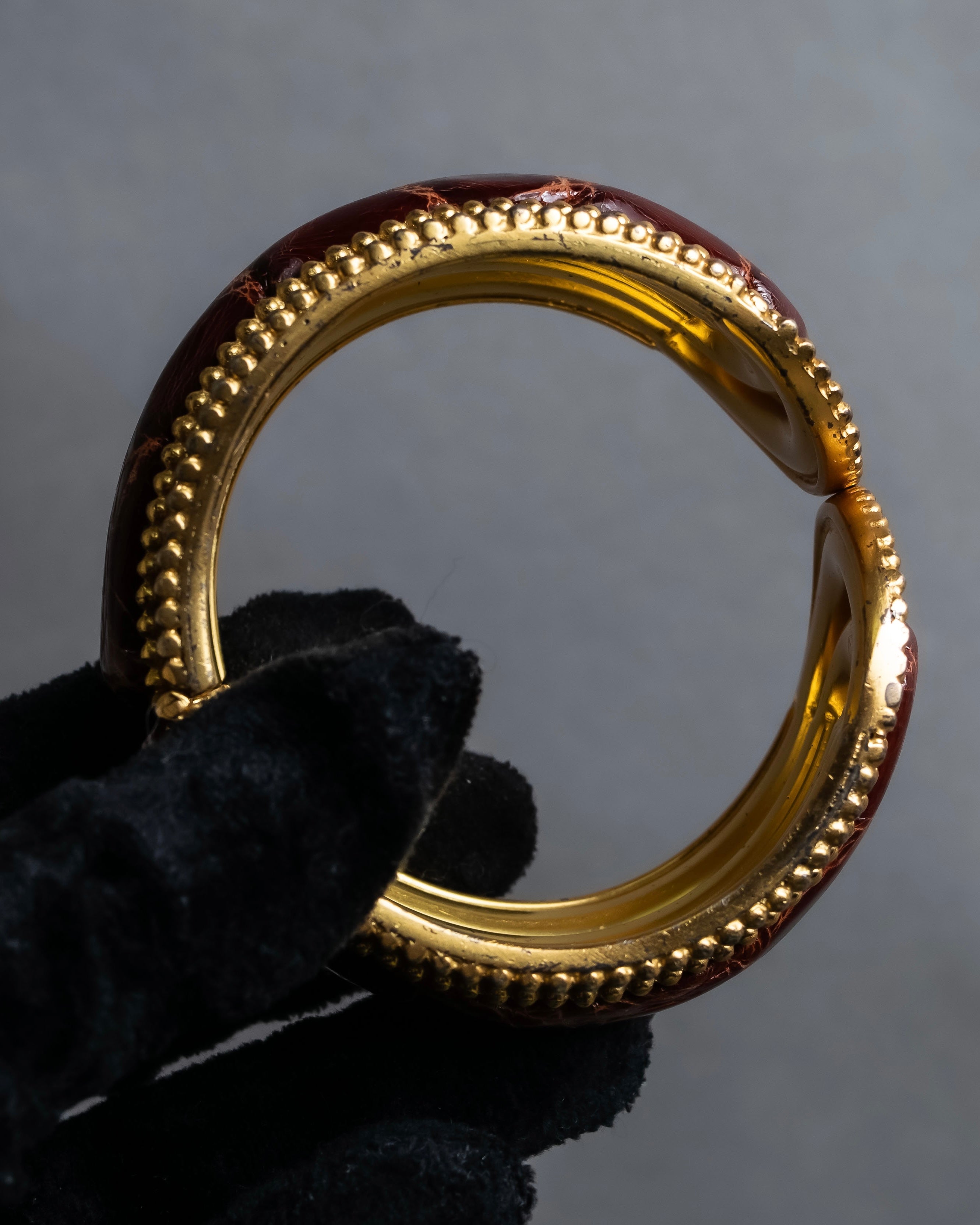 "LOEWE" Leather combination half moon gold bangle