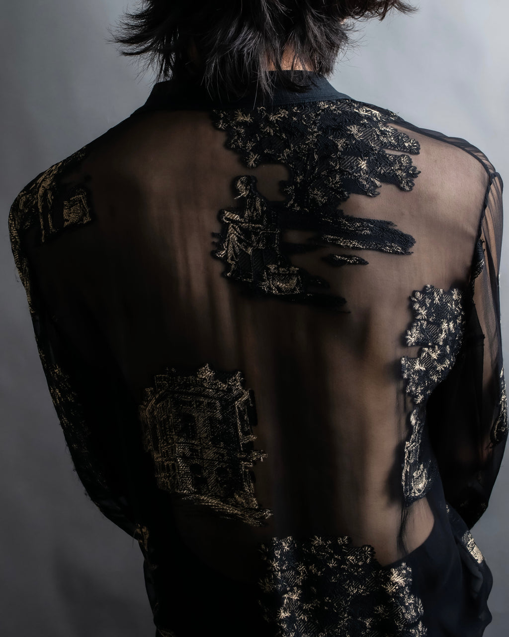 "HERMES" Embroidered design see through cardigan