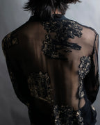 "HERMES" Embroidered design see through cardigan