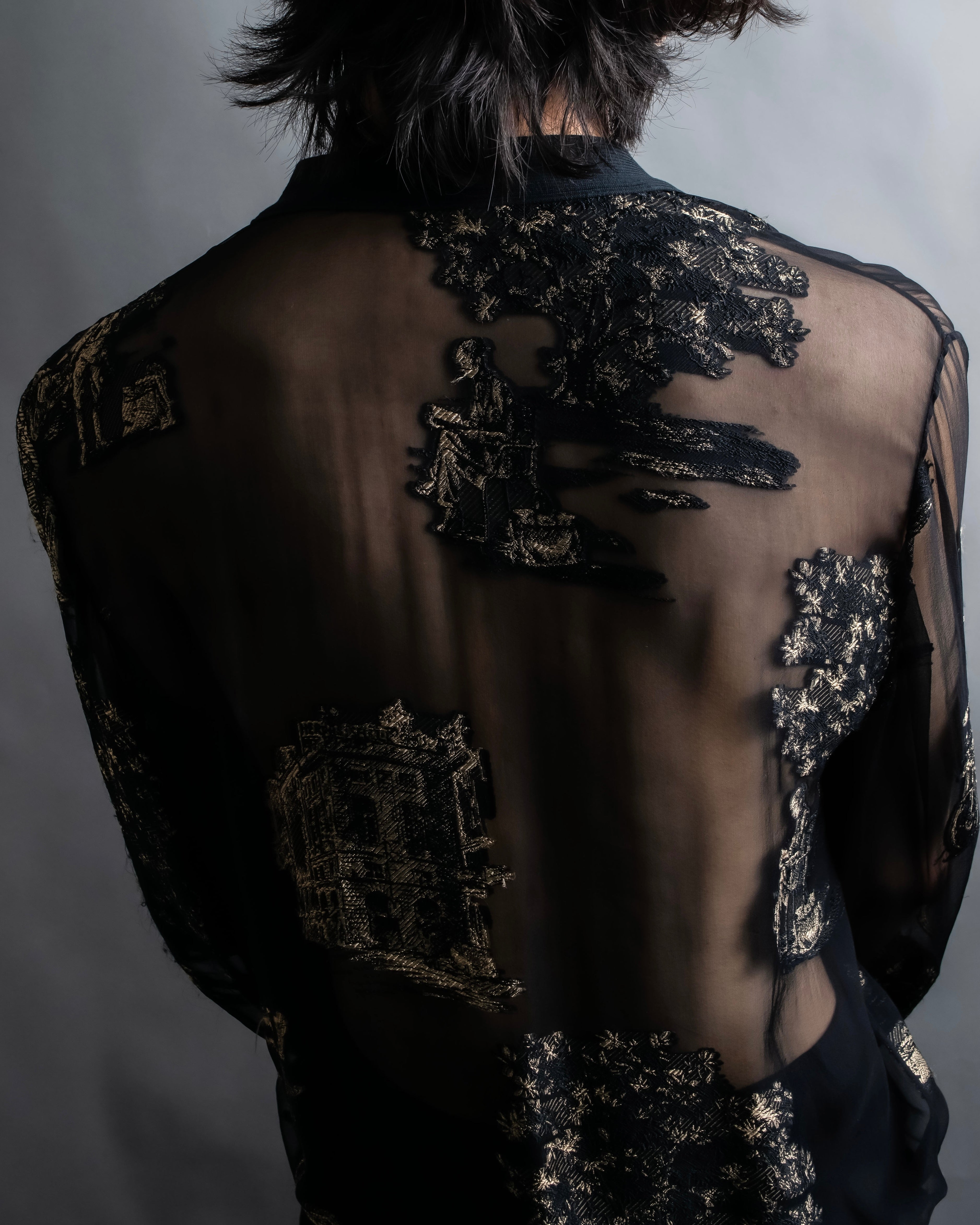 "HERMES" Embroidered design see through cardigan