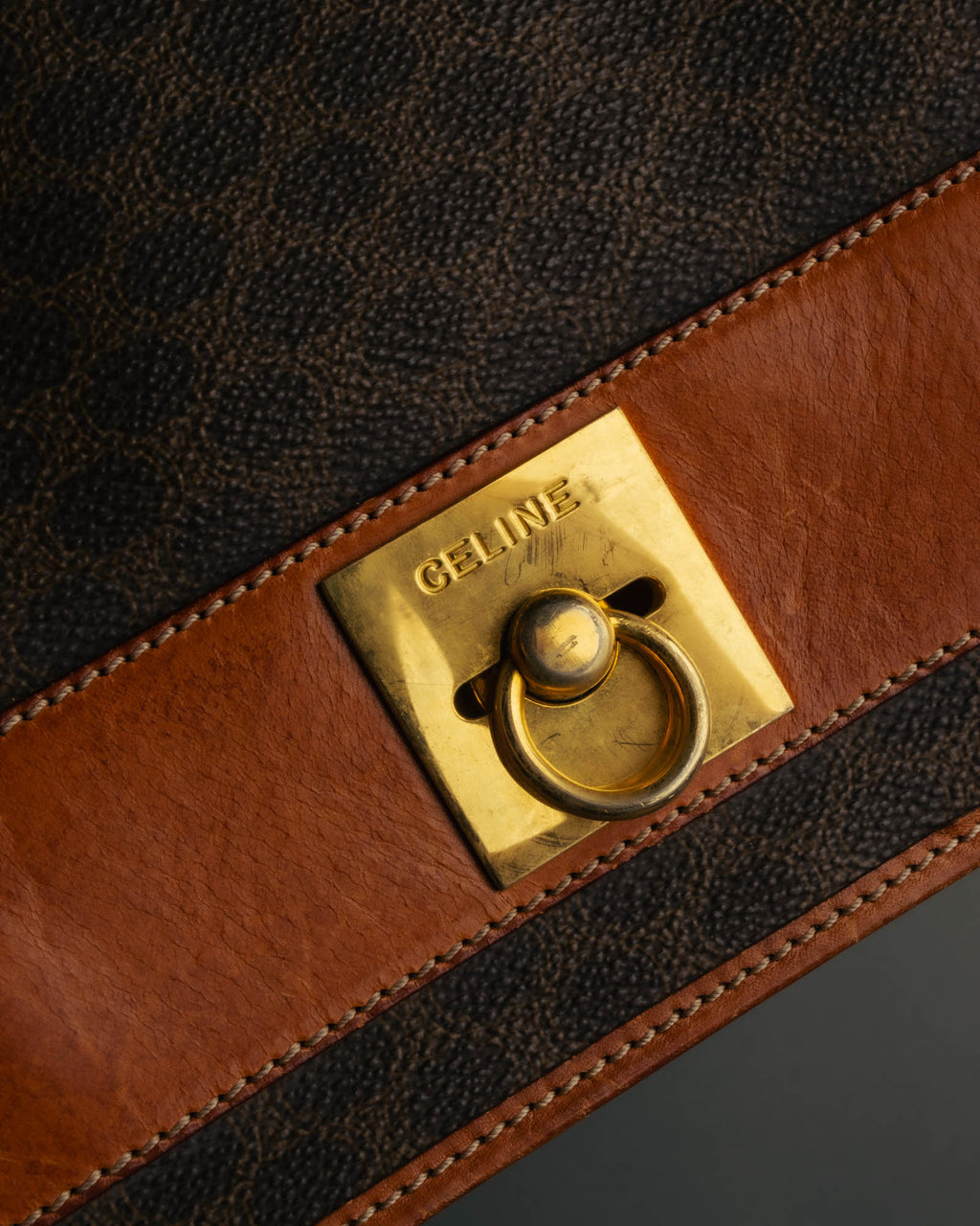 "CELINE" 80's-90's Macadam monogram pvc leather shoulder briefcase