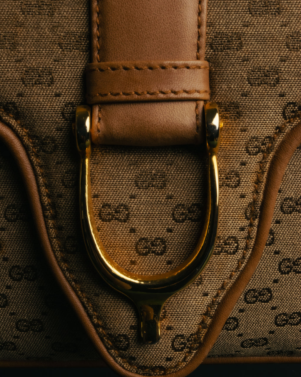 "GUCCI" 70's-80's Micro GG monogram canvas shoulder bag with stirrup hardware