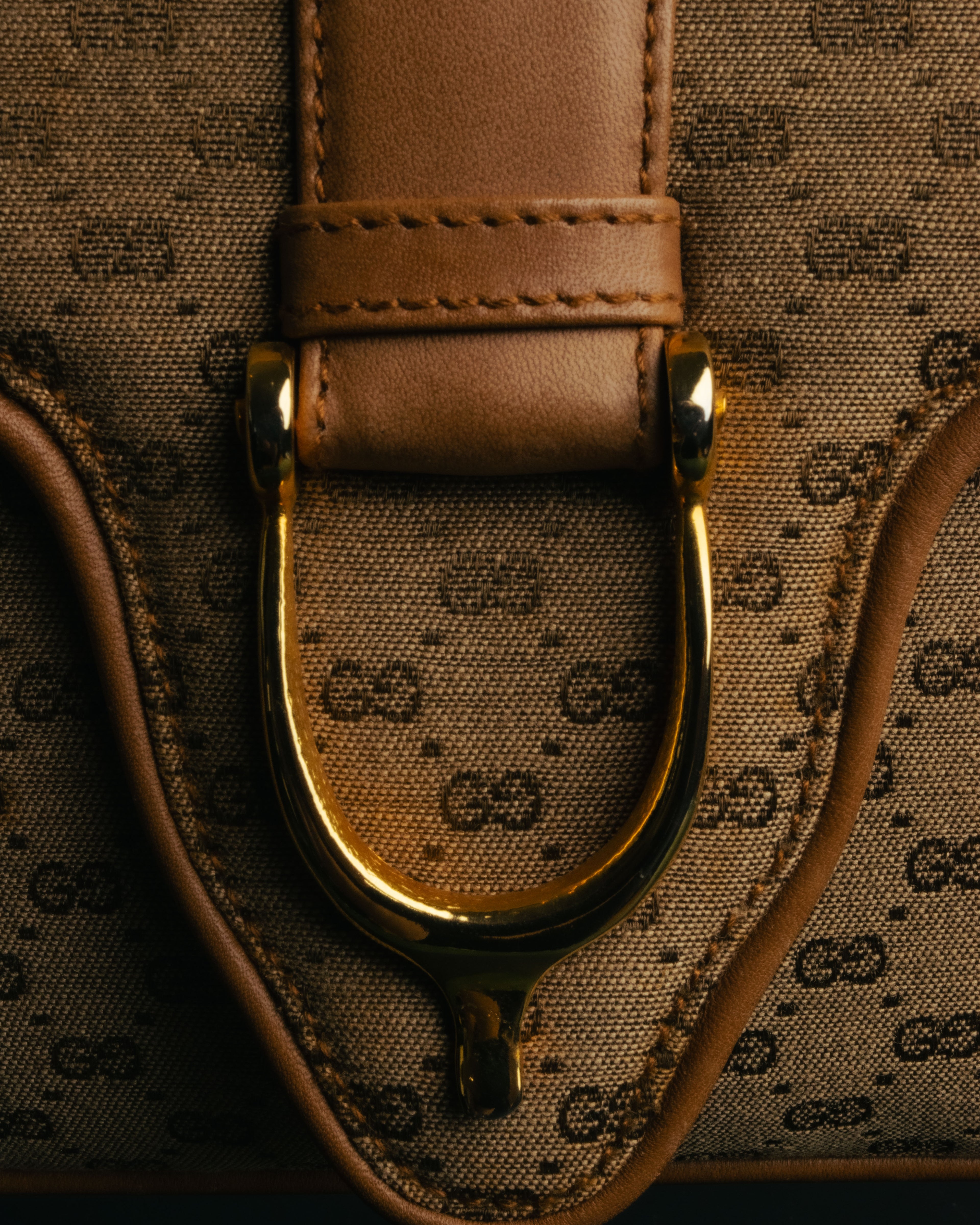 "GUCCI" 70's-80's Micro GG monogram canvas shoulder bag with stirrup hardware