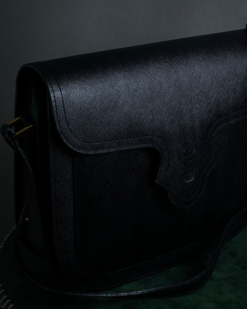 "YVES SAINT LAURENT" Cassandra logo engraved flap design leather bag