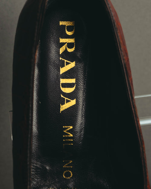 "PRADA" 90's-00's Croc embossed leather penny loafers