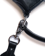 LACOSTE/ “Lenglen” Leather Pleated 2 Way Handbag Black