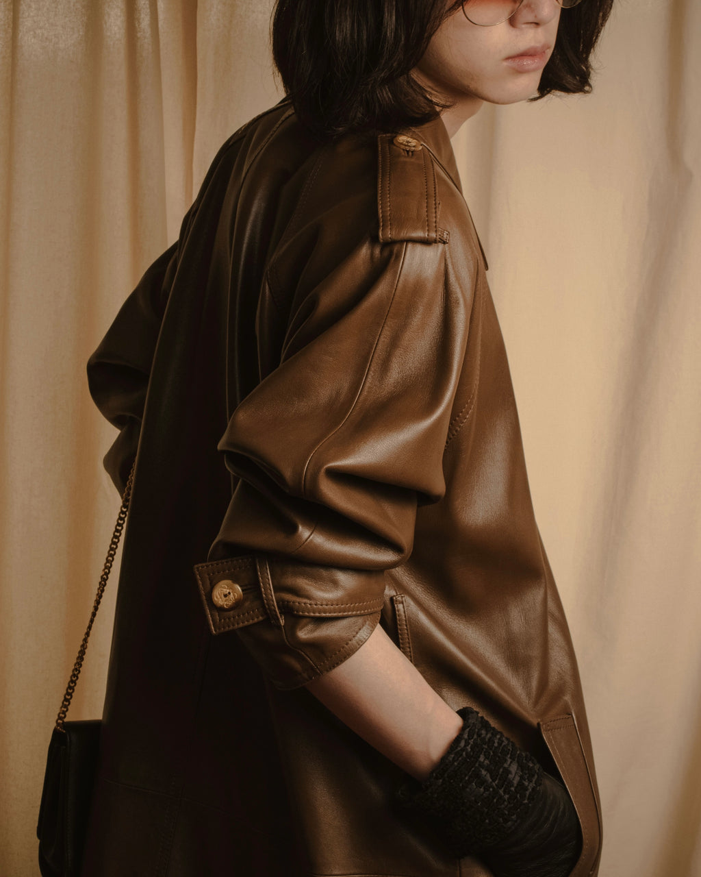 -SPECIAL- "LOEWE" 80’s Military detail stencil leather coat