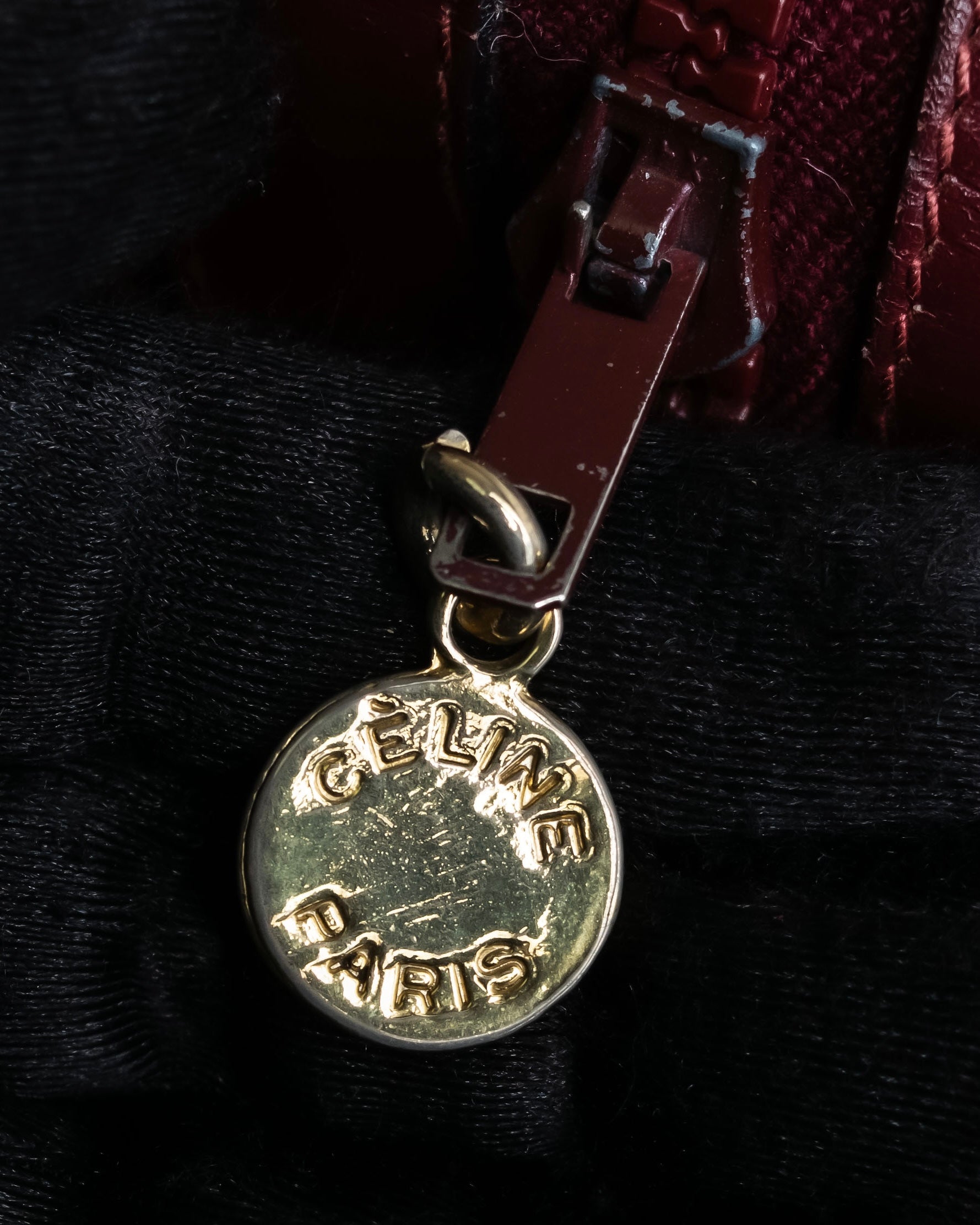 "CELINE" Triomphe motif Bordeaux color suede boston bag