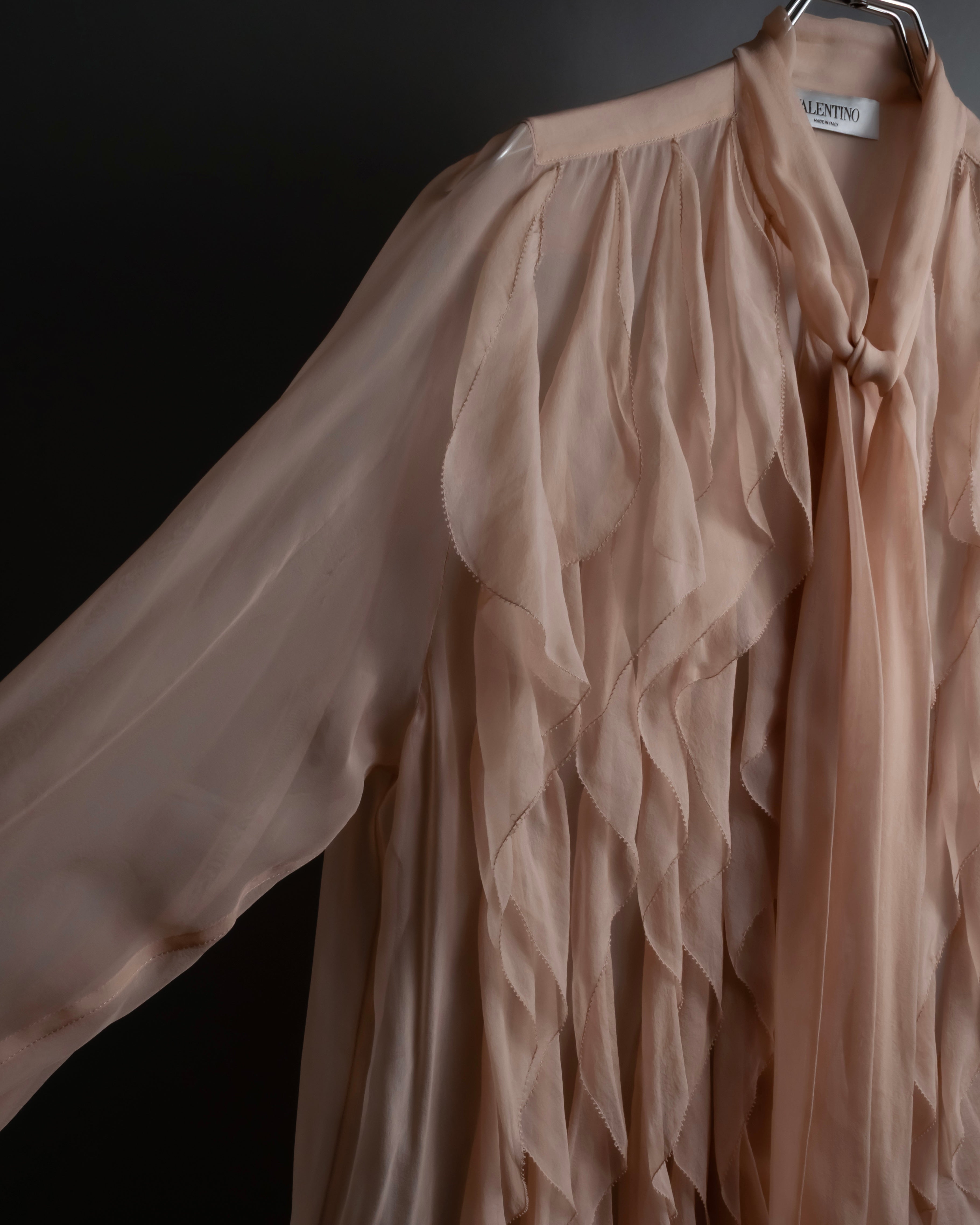 "VALENTINO" Ruffle detail sheer bowtie blouse