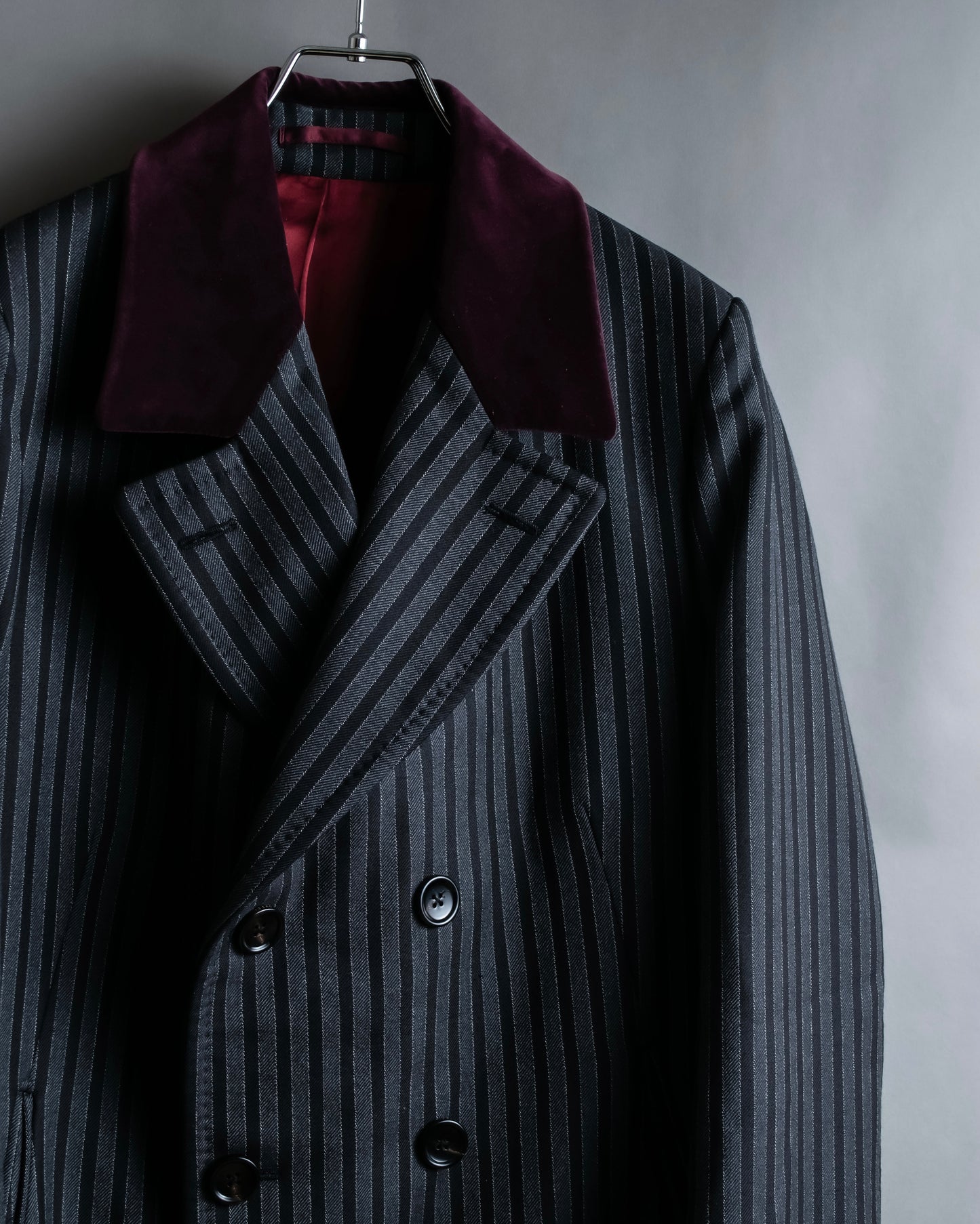 "GUCCI" Velour upper collar design thick stripe pattern chester coat