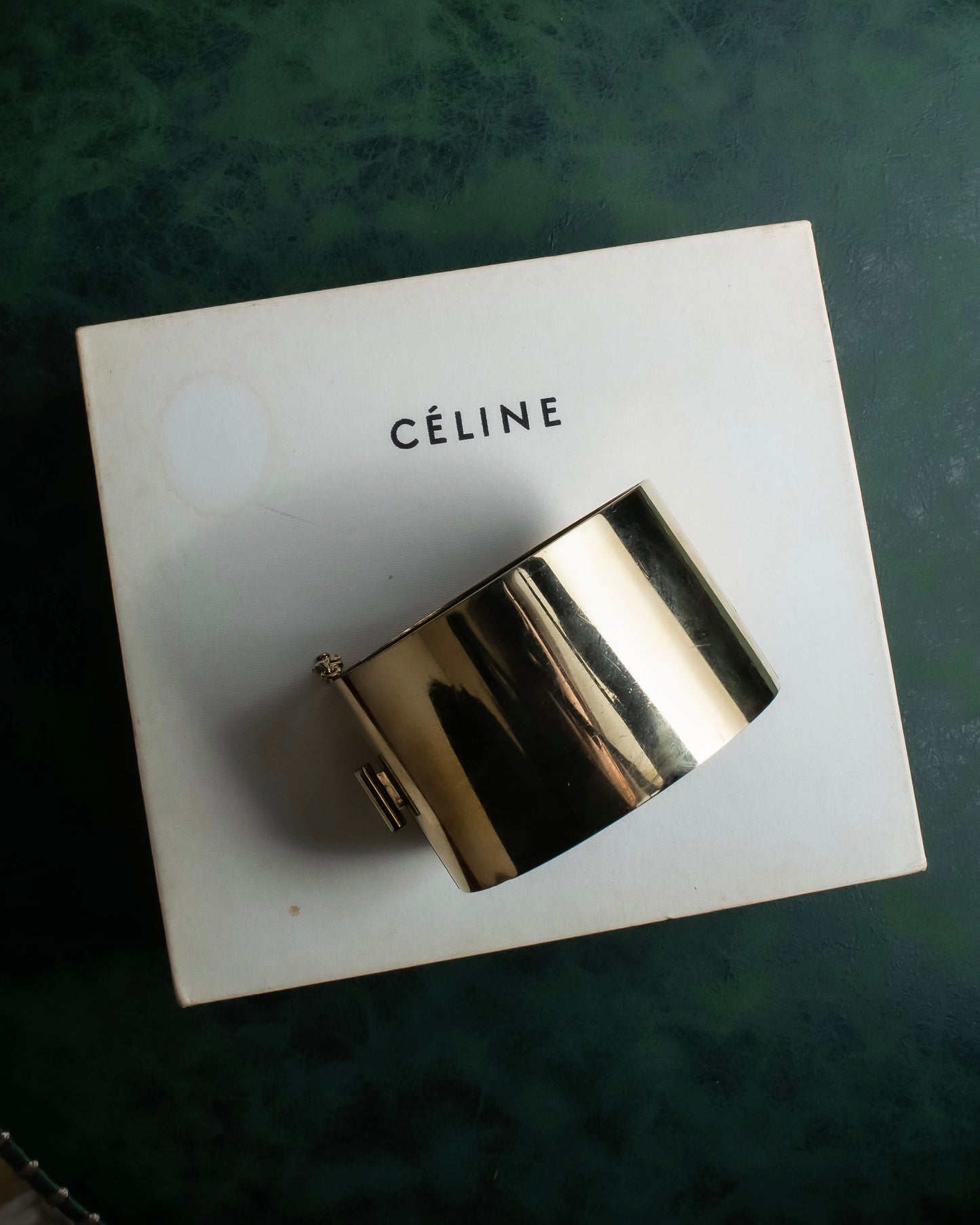 "CELINE" Large leather docking gold bracelet