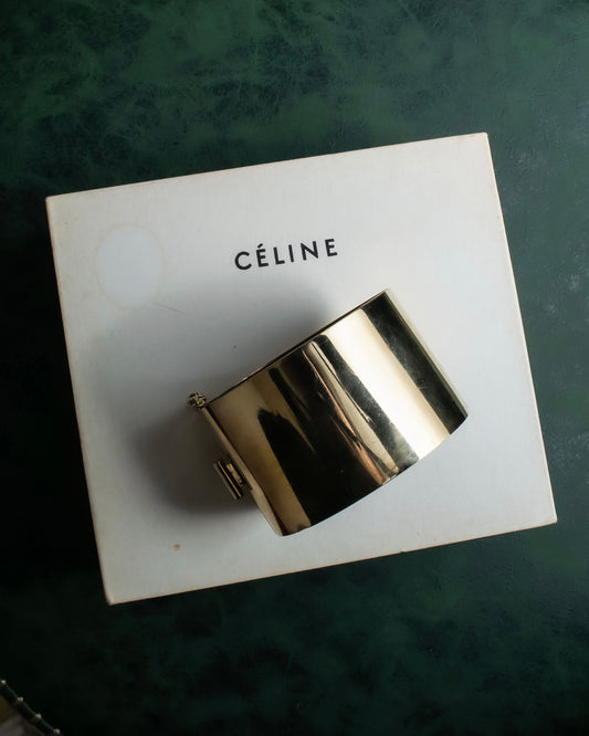 "CELINE" Large leather docking gold bracelet