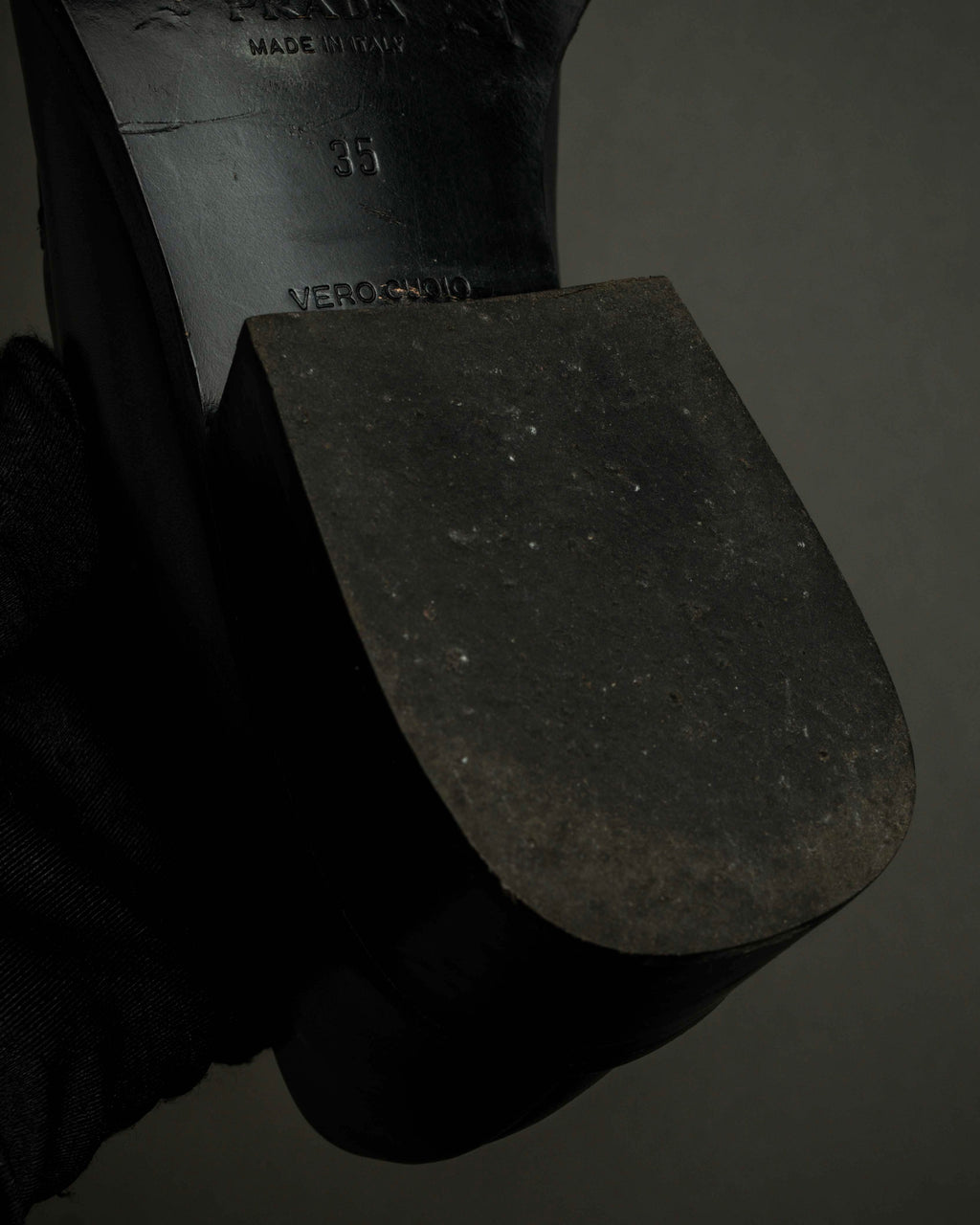 "PRADA" Apron stitch design long nose loafers