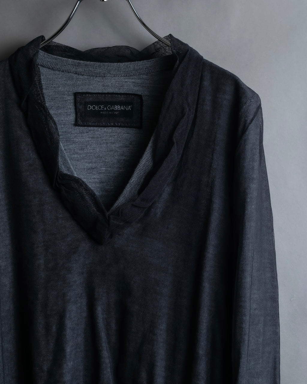 "DOLCE & GABBANA" Sheer layered V-neck grey knit