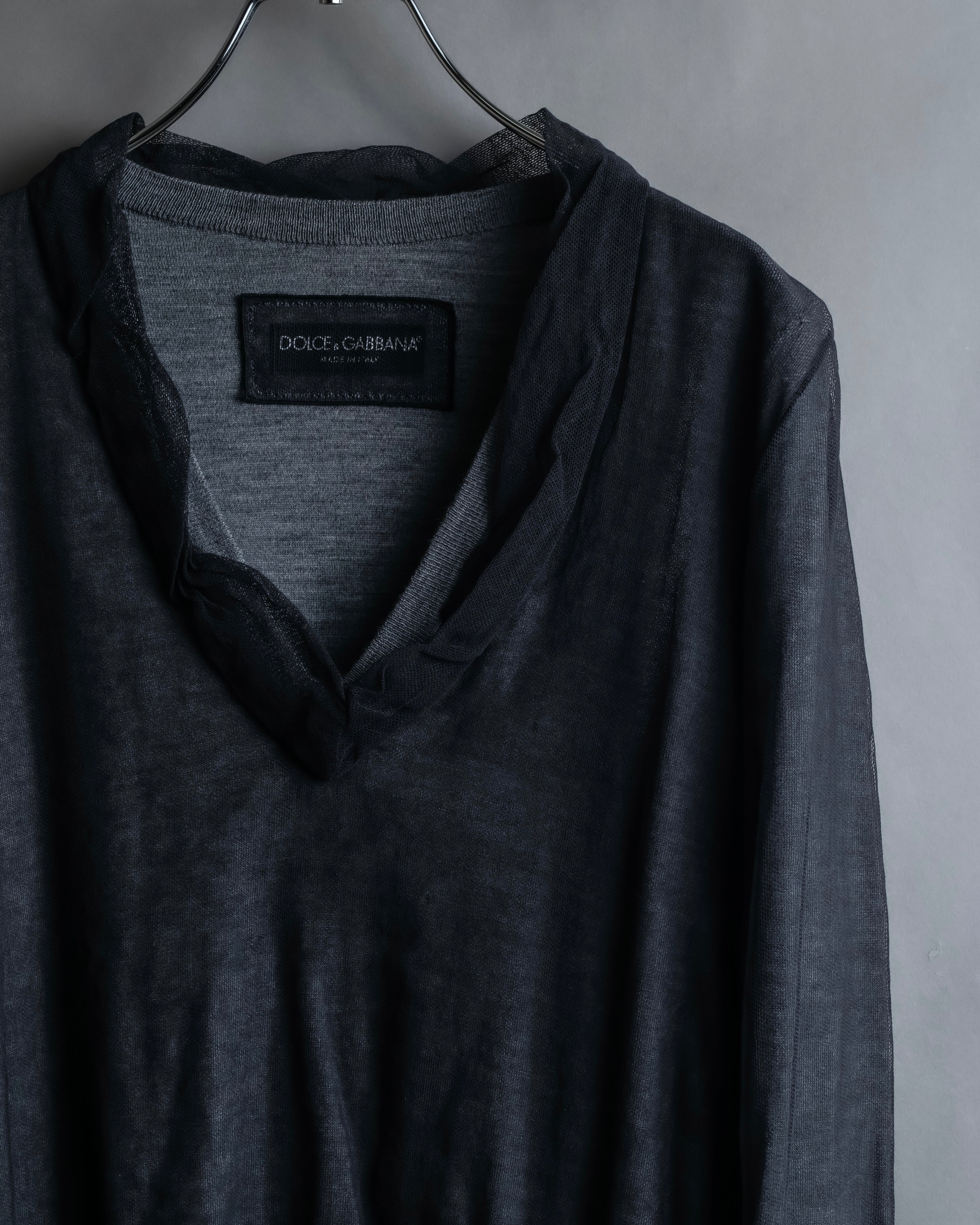 "DOLCE & GABBANA" Sheer layered V-neck grey knit