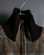 "ETRO" Multi-check pattern high neck ribbed knit blouson
