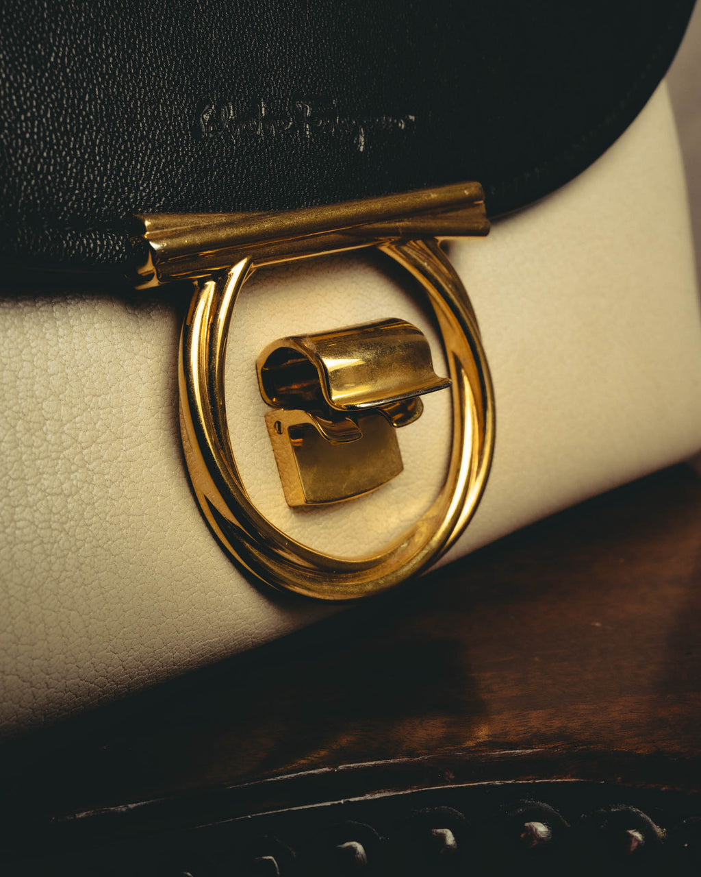 "Salvatore Ferragamo" 20's Bicolor leather top-handle bag