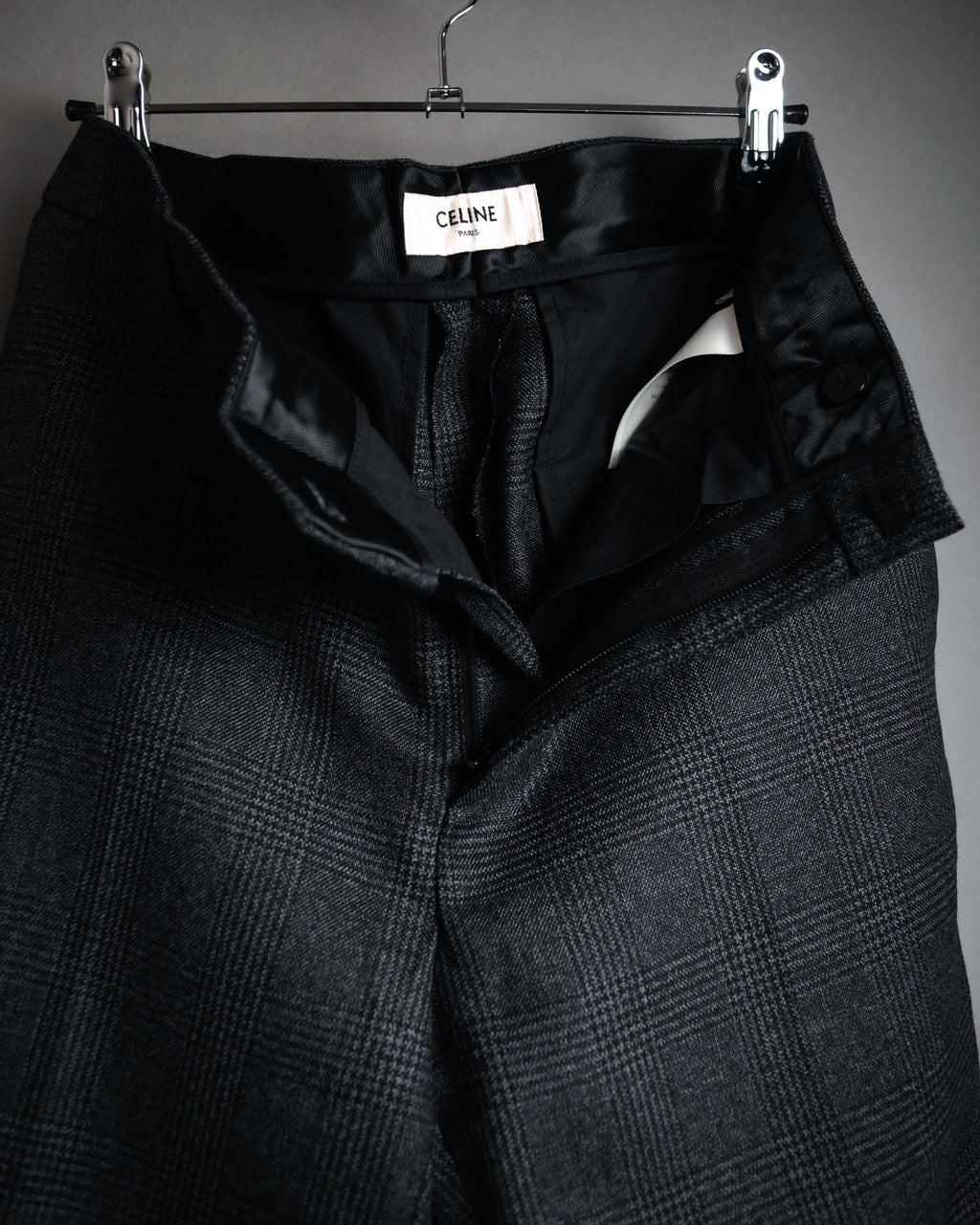 “CELINE” Post-2018 Glen check wool tailored trousers