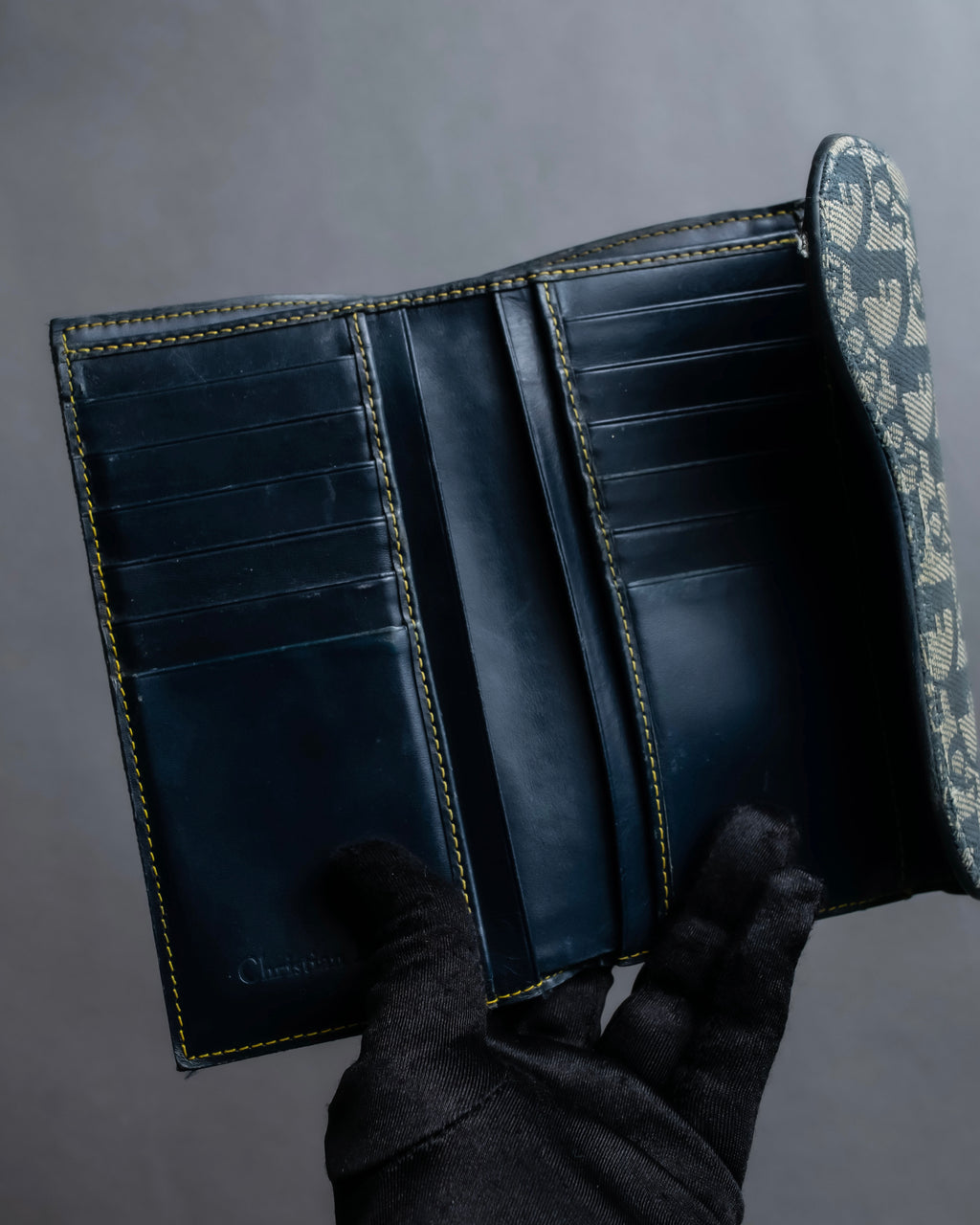"Christian Dior" Trotter canvas logo engraved long wallet