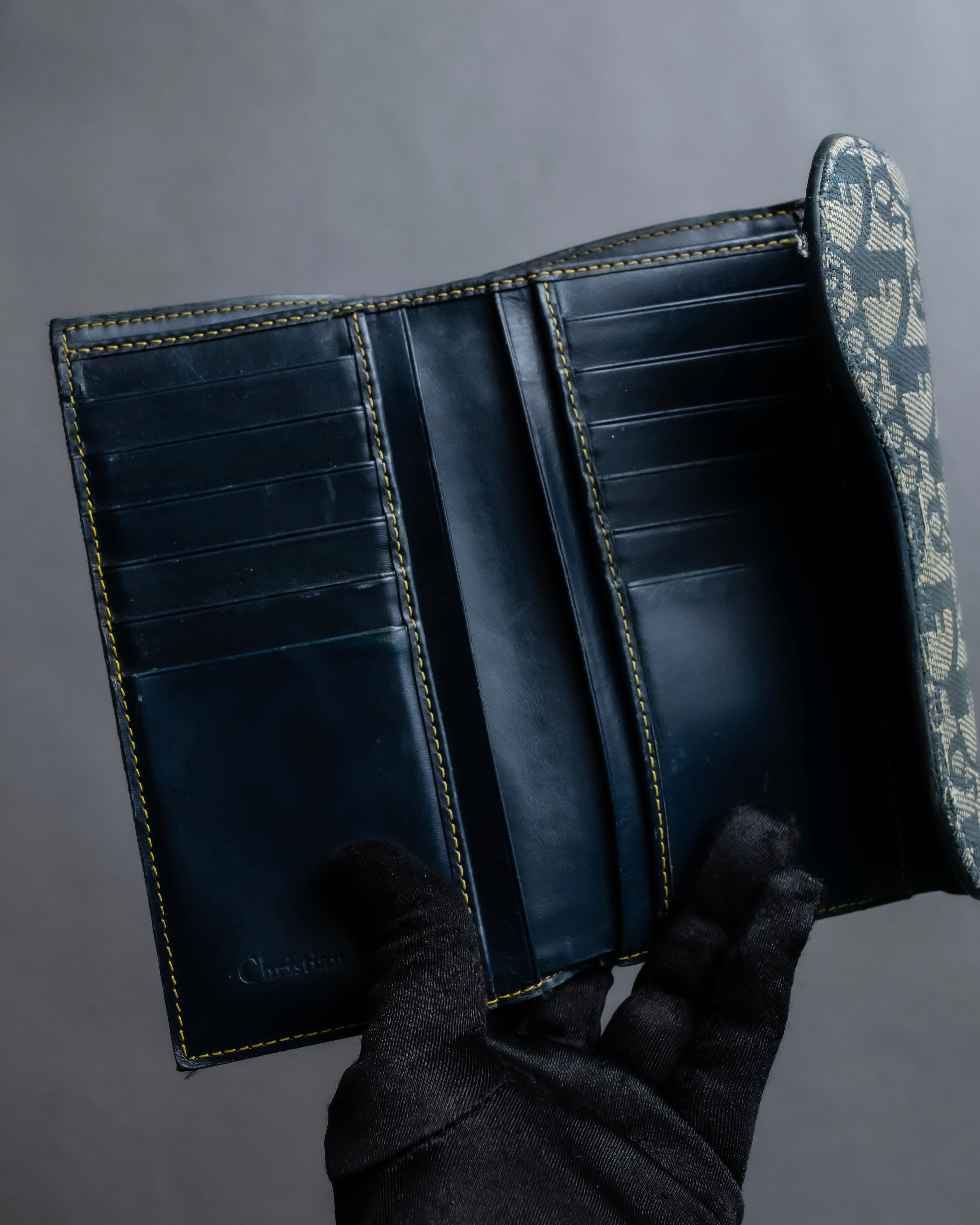 "Christian Dior" Trotter canvas logo engraved long wallet