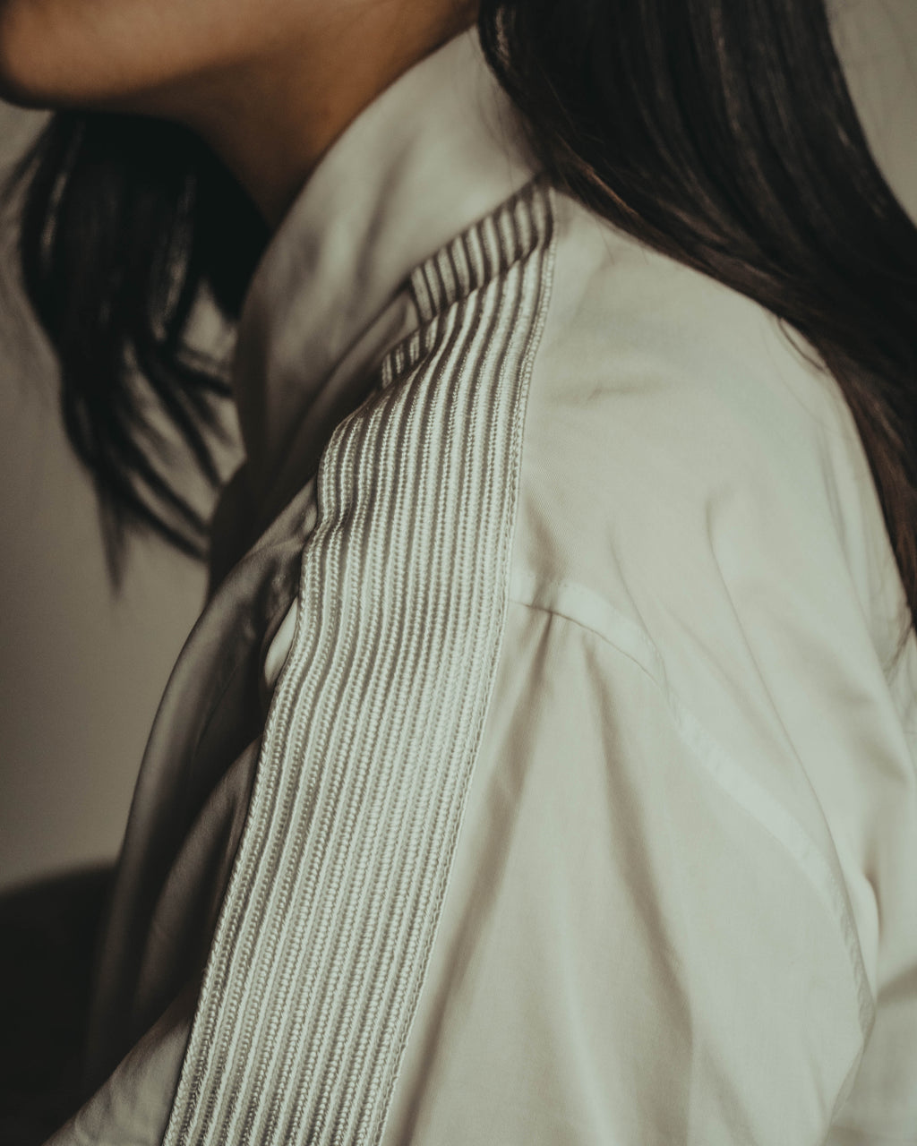 -SPECIAL- "Dior" 10's-20's Sculptural cord embellished concealed placket long sleeve dress shirt