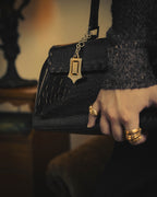 -SPECIAL- “Yves Saint Laurent” 80’s-90’s Crocodile embossed lace-up handbag