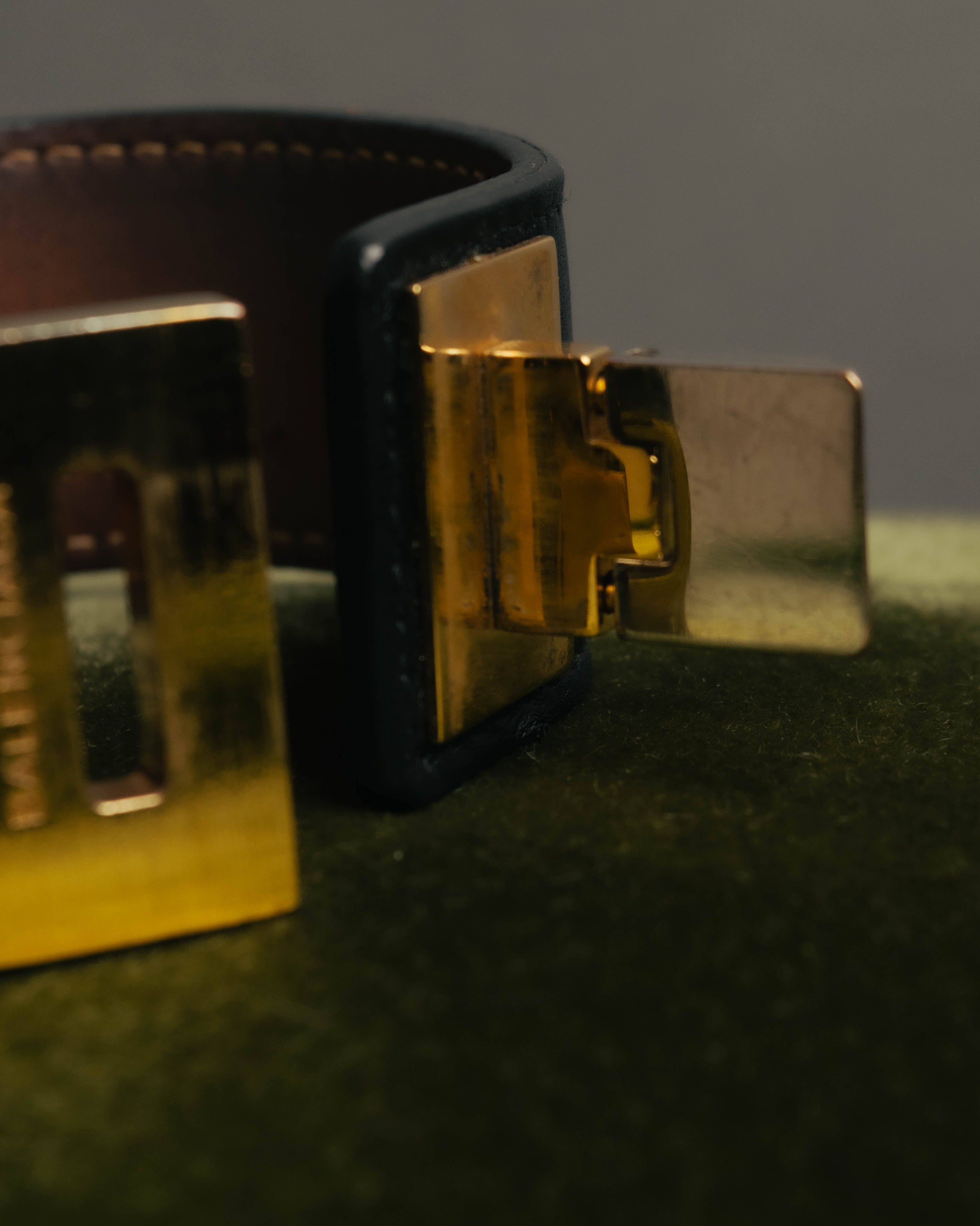 “BALENCIAGA“ 10’s Brushed metal leather cuff bracelet