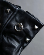 "HERMES" Stud &amp; ring design anjo leather gloves