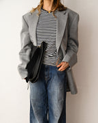 Carven/ Single Breasted 2B Herringbone Oversized Tailored Jacket Gray