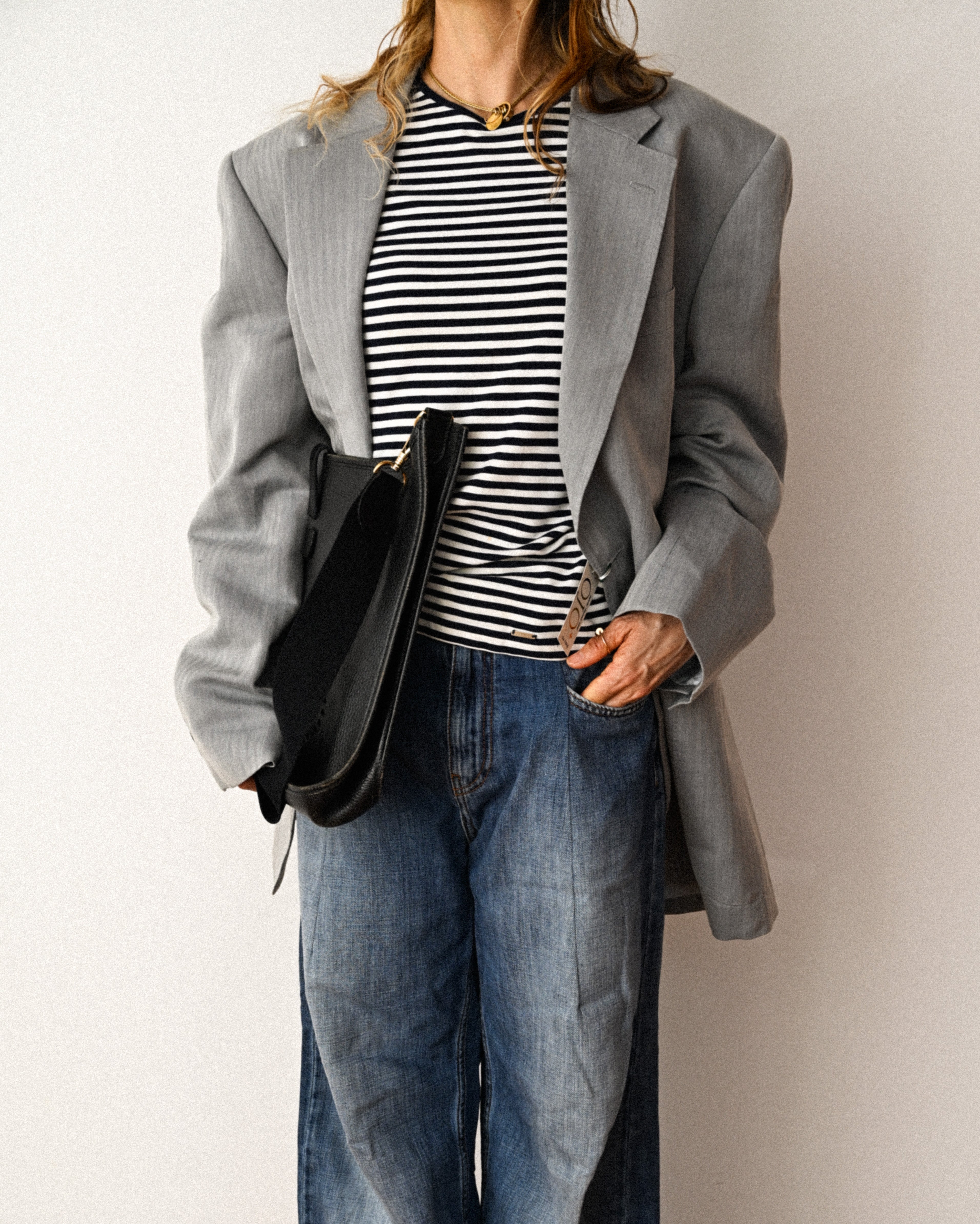 Carven/ Single Breasted 2B Herringbone Oversized Tailored Jacket Gray