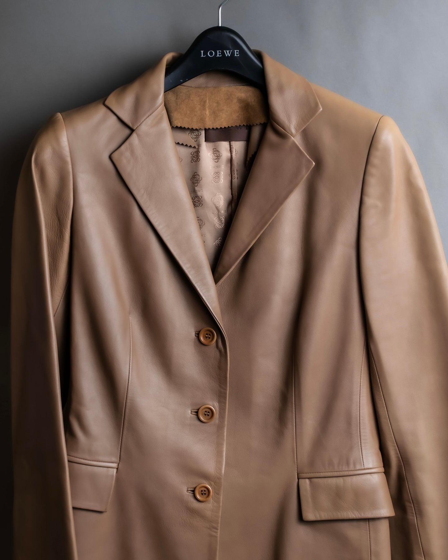 "LOEWE"  Camel brown leather tailored jacket