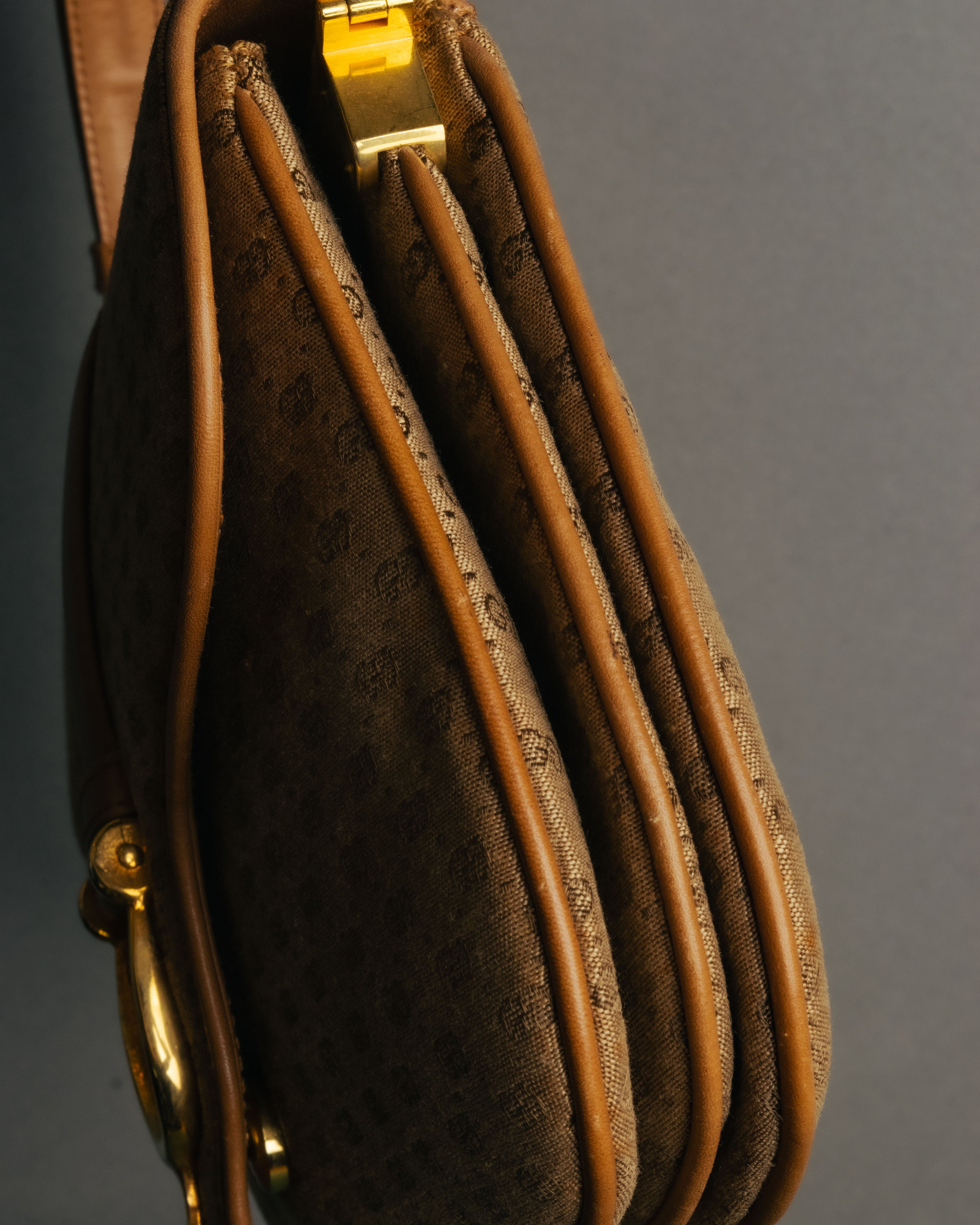 "GUCCI" 70's-80's Micro GG monogram canvas shoulder bag with stirrup hardware
