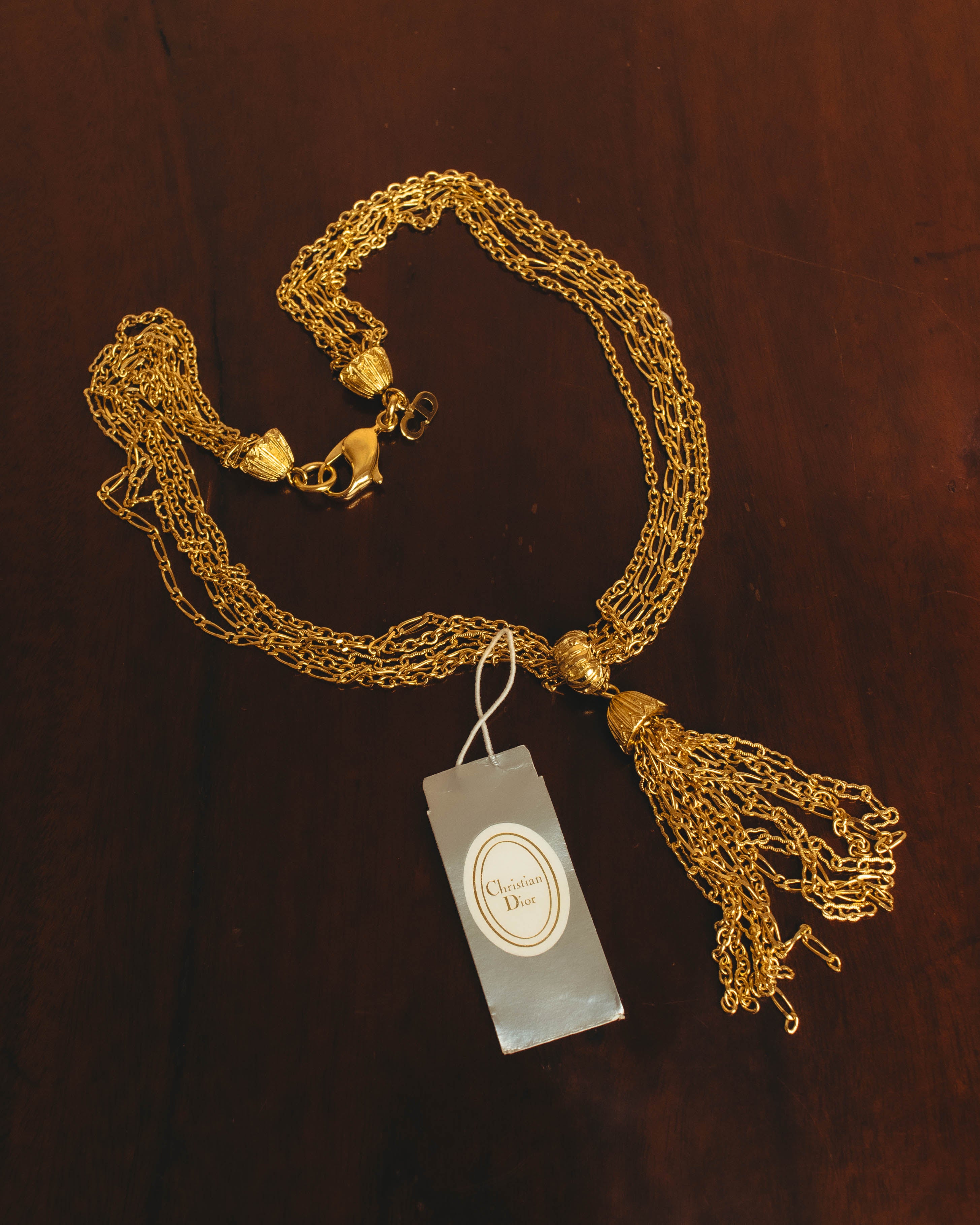 -SPECIAL- "Christian Dior" 80's-90's Multi-strand chain tassel gold necklace