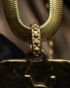 "Yves Saint Laurent" YSL logo plate gold necklace