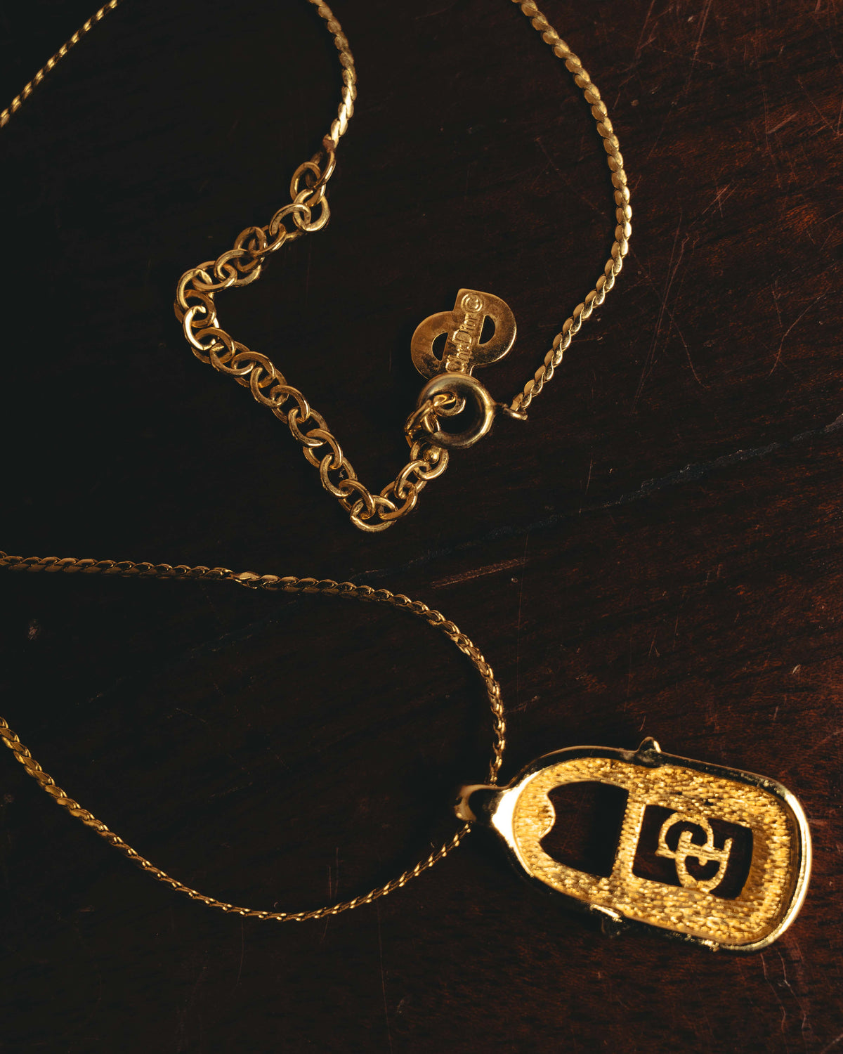"Christian Dior" 90's Rhinestone padlock pendant necklace